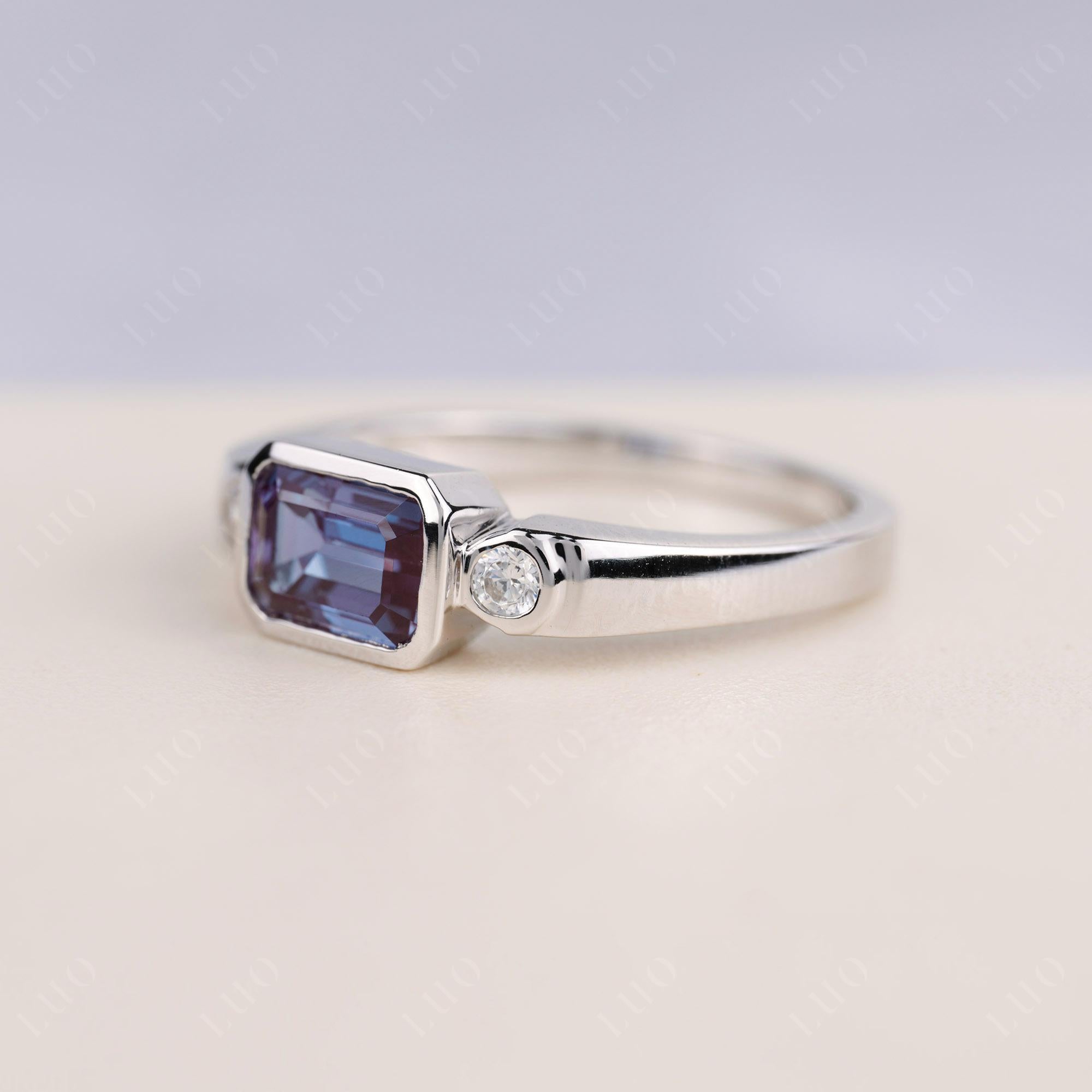 Alexandrite Bezel Emerald Cut Ring - LUO Jewelry