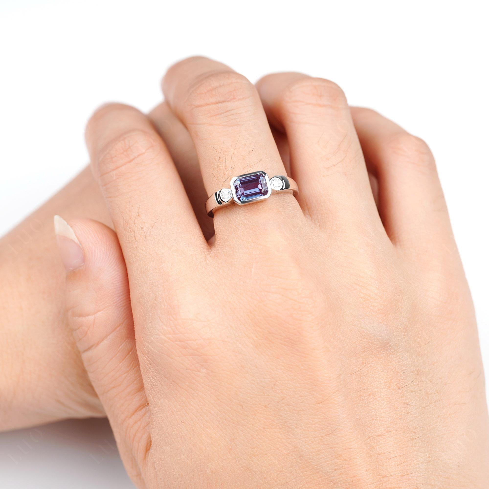 Alexandrite Bezel Emerald Cut Ring - LUO Jewelry