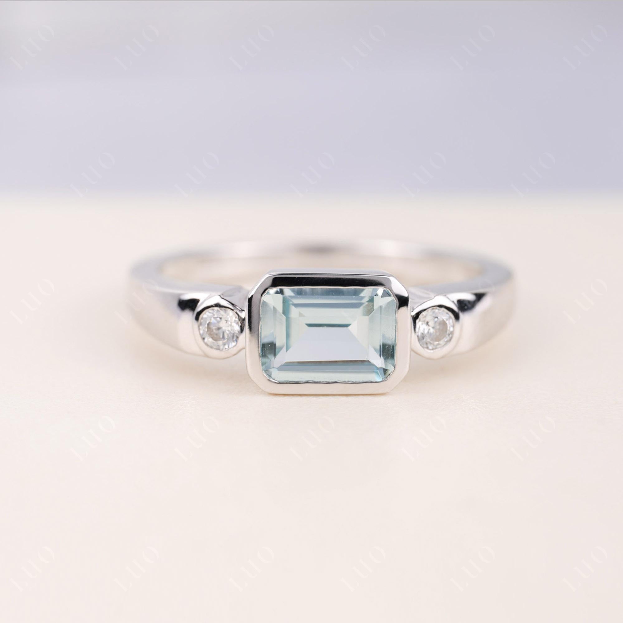 Antique Style Aquamarine East West Ring - LUO Jewelry