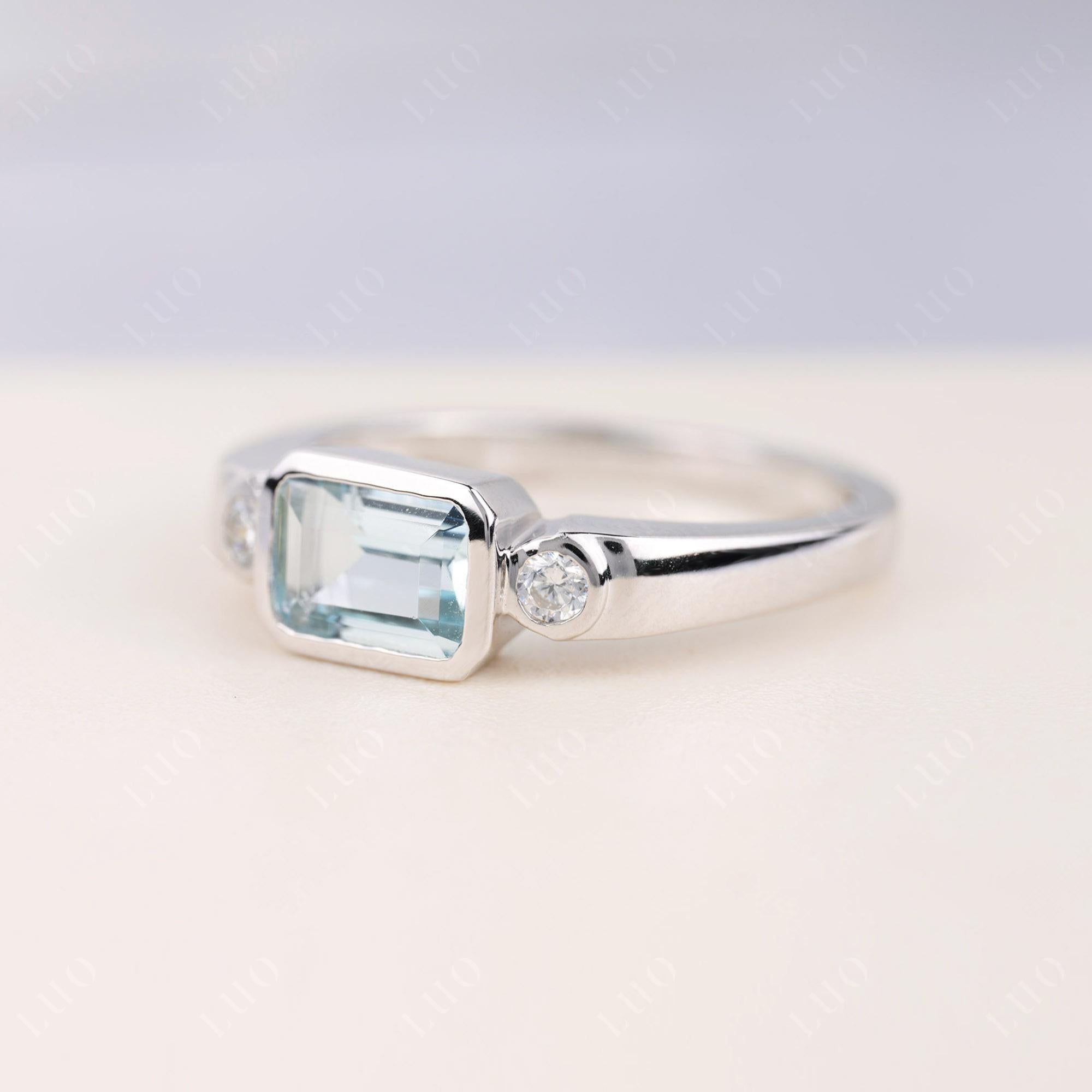 Antique Style Aquamarine East West Ring - LUO Jewelry