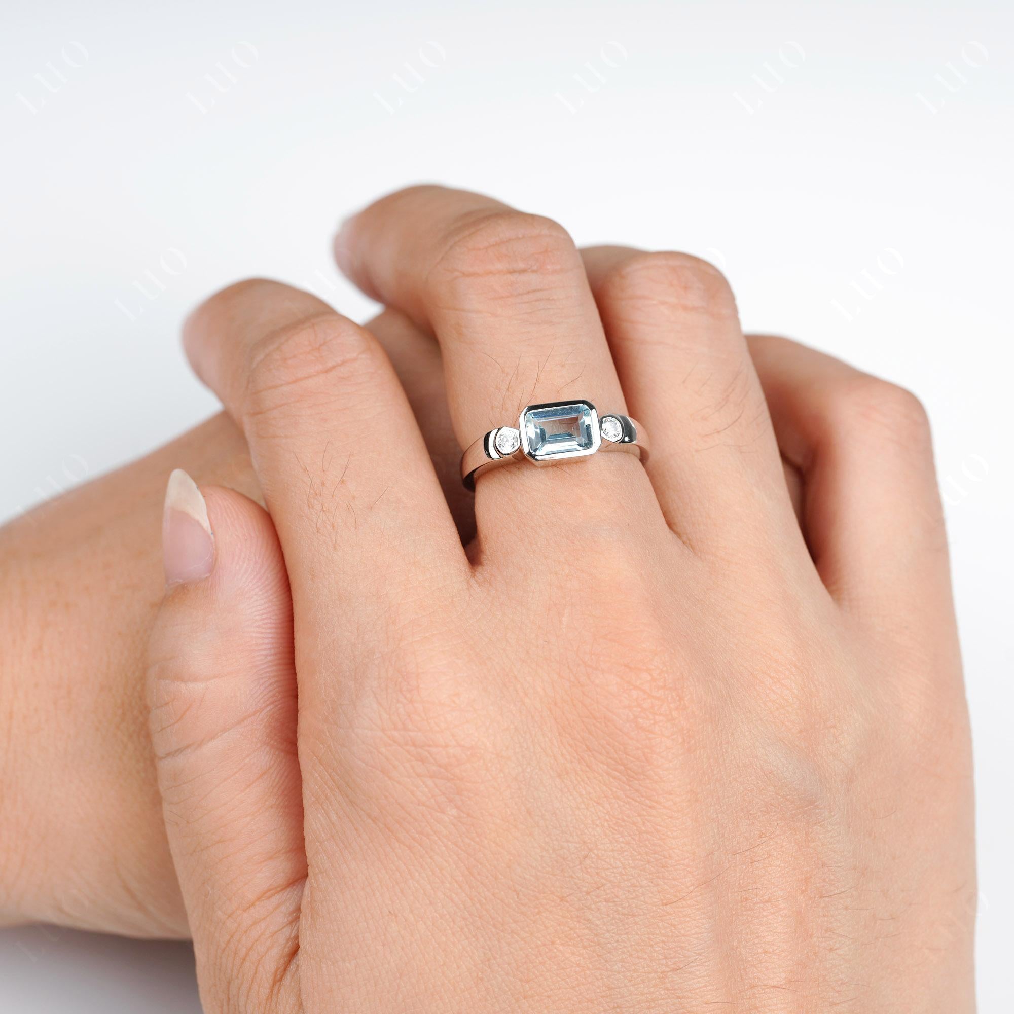 Antique Style Aquamarine East West Ring - LUO Jewelry