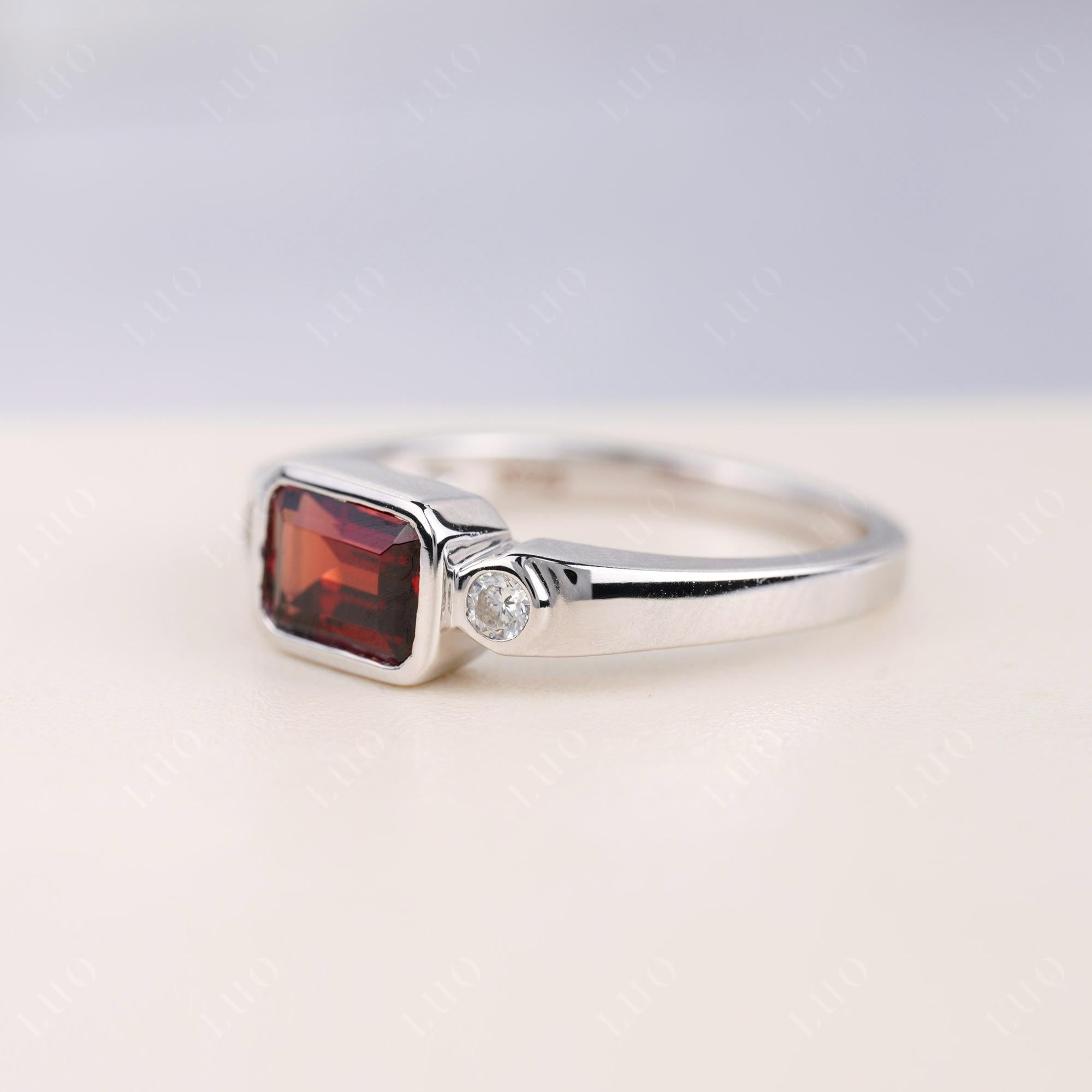 Garnet Bezel Emerald Cut Ring - LUO Jewelry