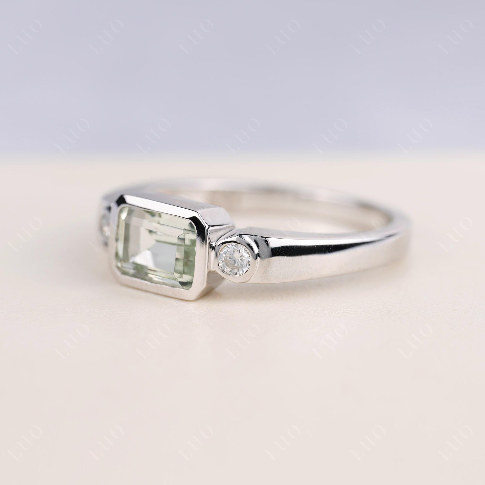 Green Amethyst Bezel Emerald Cut Ring - LUO Jewelry