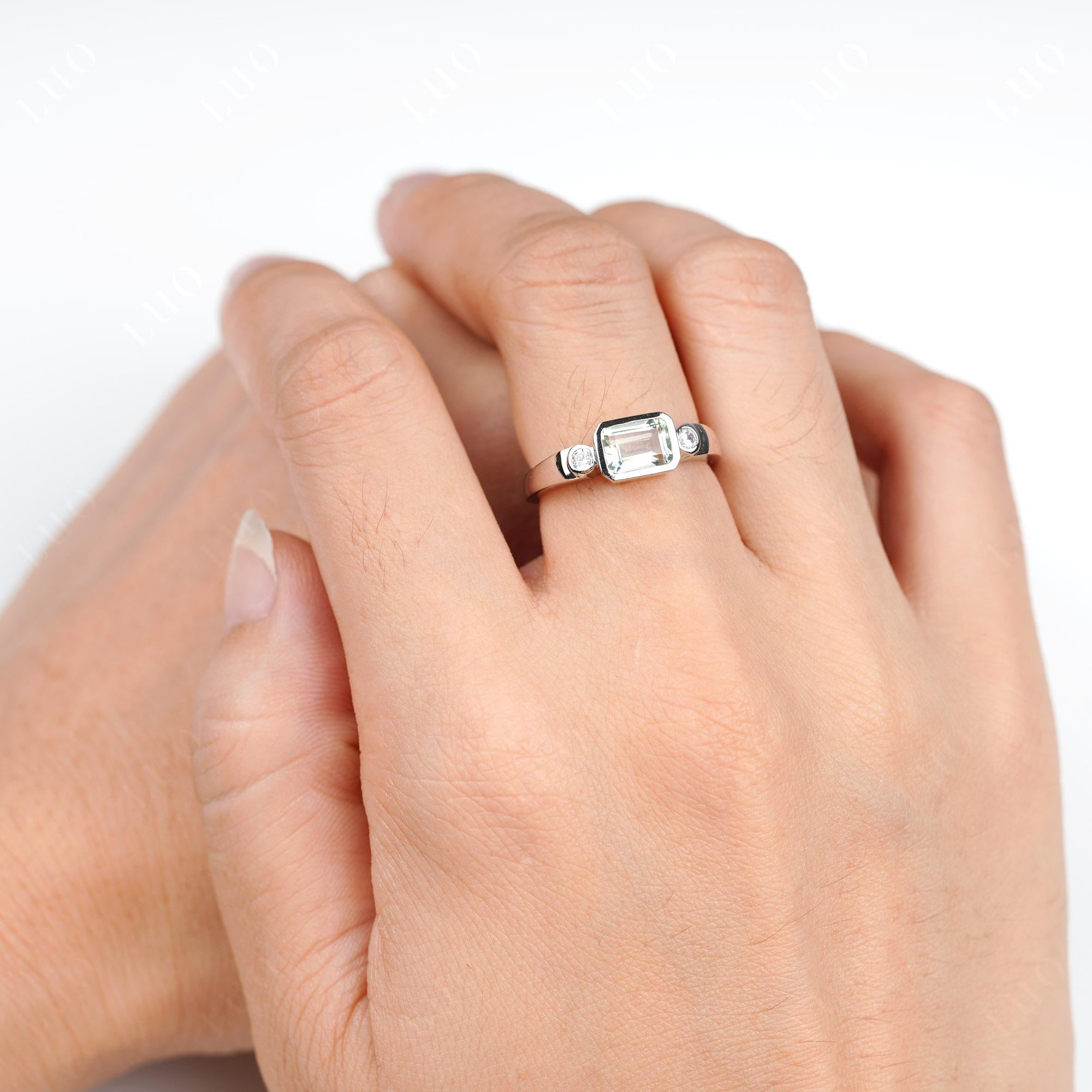 Green Amethyst Bezel Emerald Cut Ring - LUO Jewelry