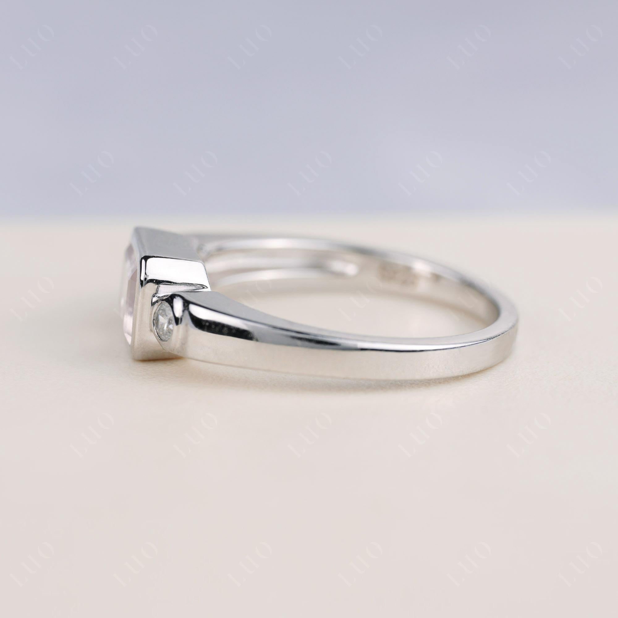 Rose Quartz Bezel Emerald Cut Ring - LUO Jewelry