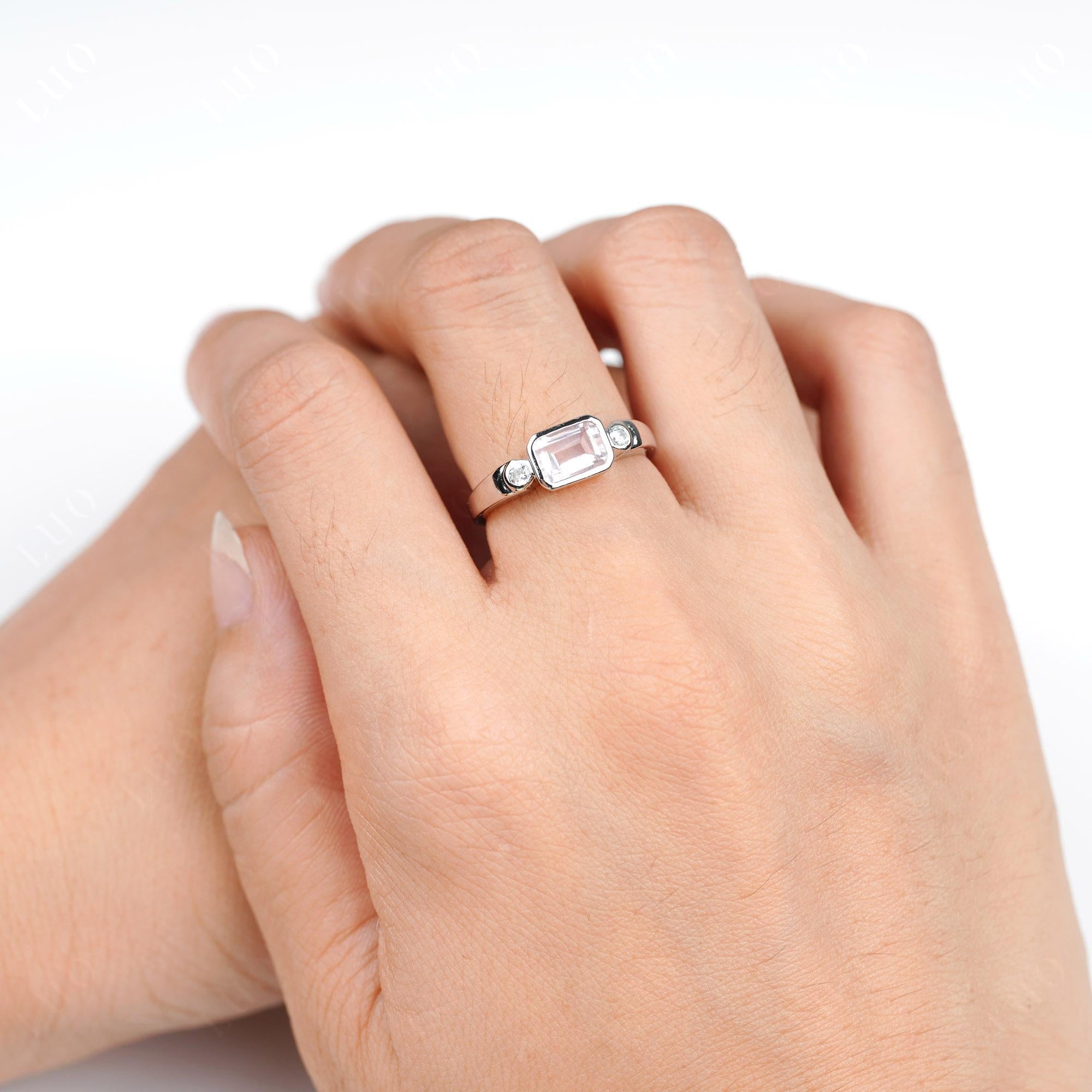 Rose Quartz Bezel Emerald Cut Ring - LUO Jewelry