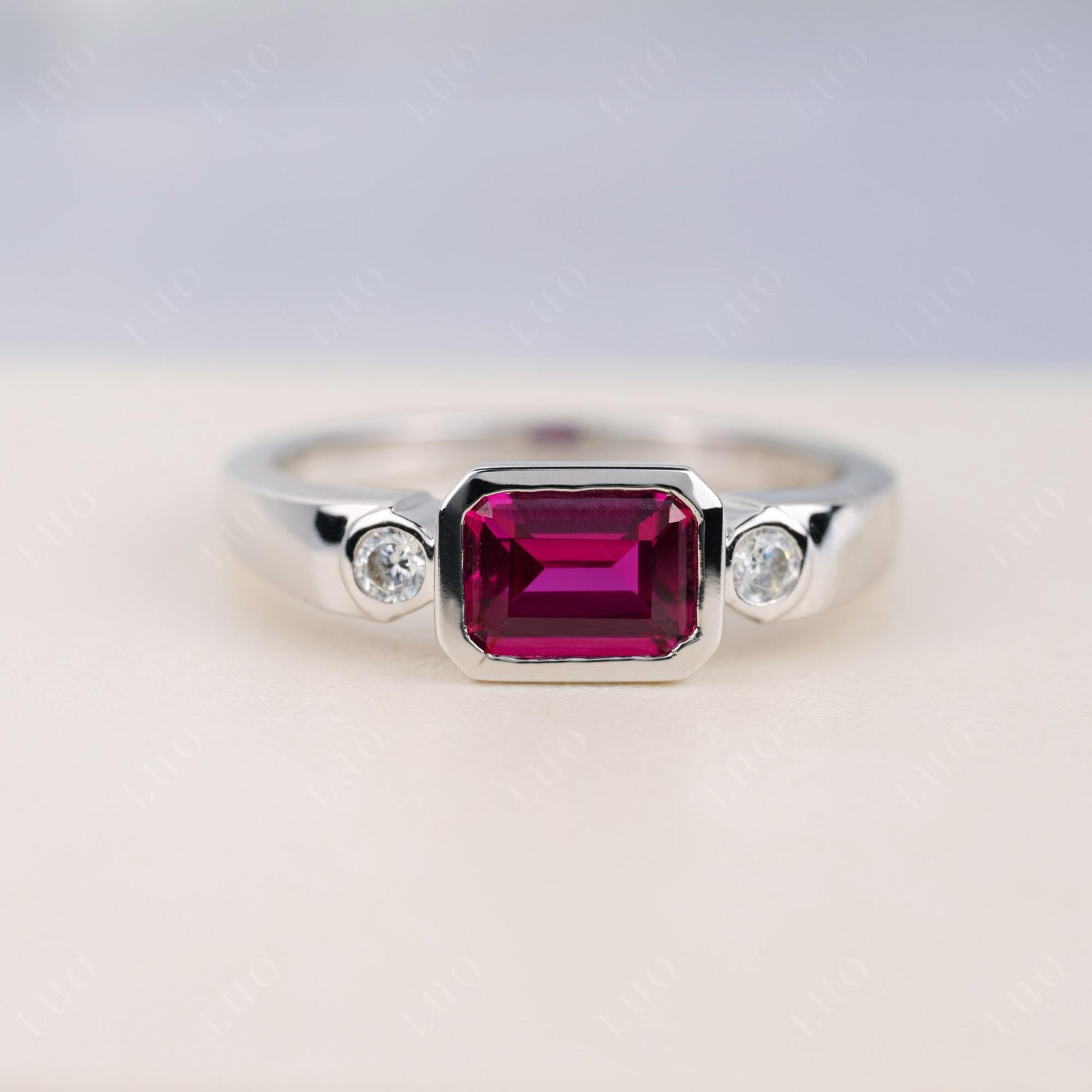 Ruby Bezel Emerald Cut Ring - LUO Jewelry