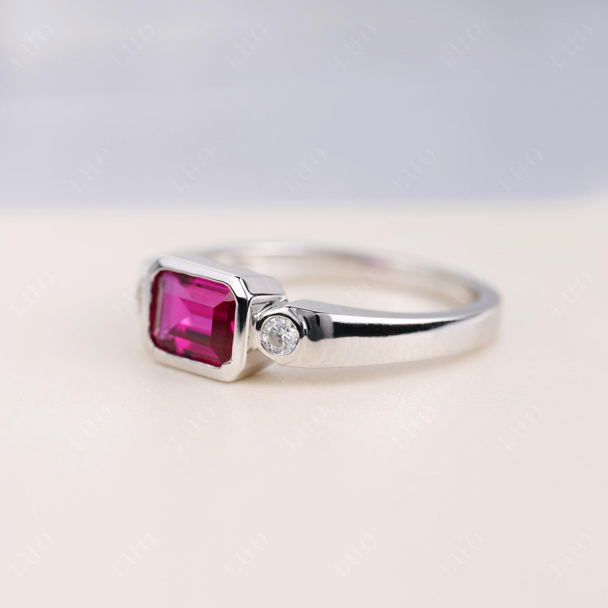 Ruby Bezel Emerald Cut Ring - LUO Jewelry