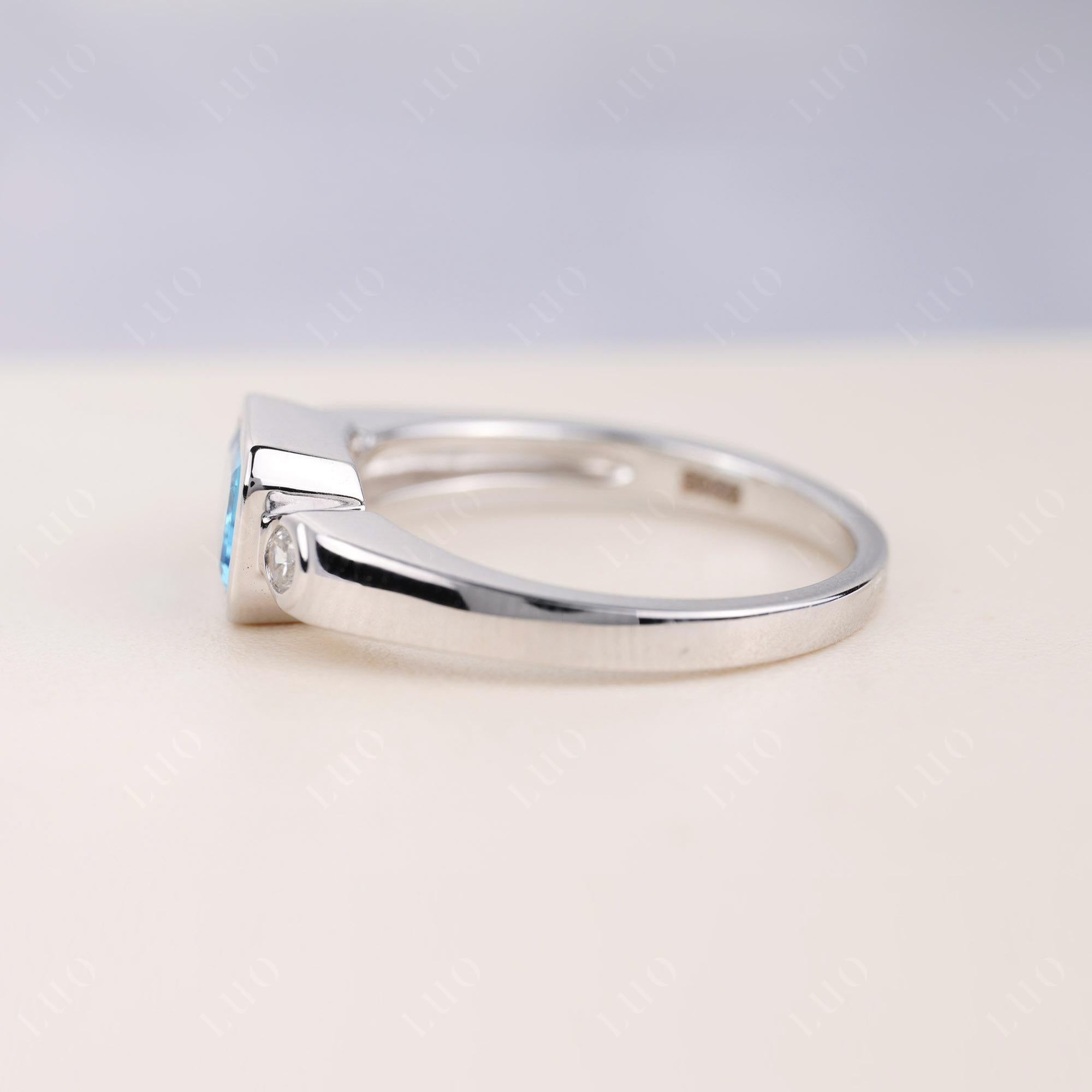 Swiss Blue Topaz Bezel Emerald Cut Ring - LUO Jewelry