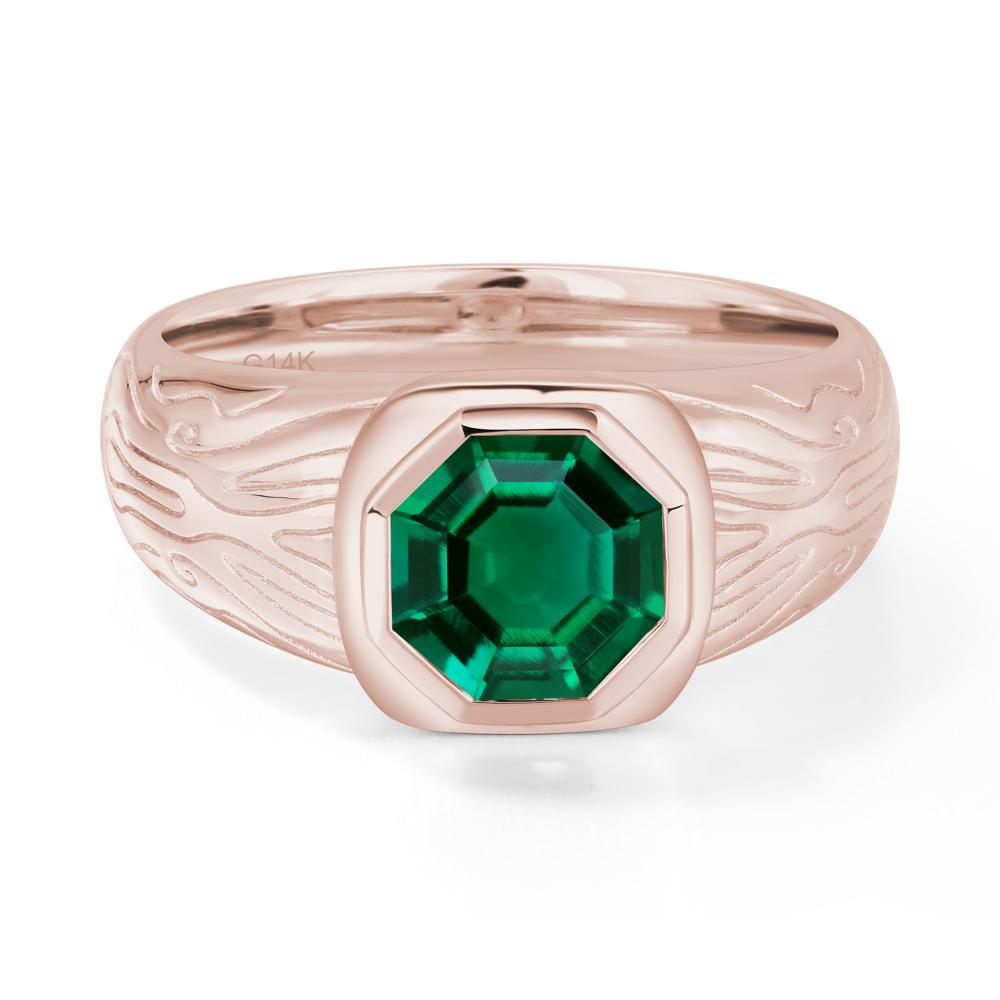 Cracked Rock Pattern Emerald Ring for Men - LUO Jewelry #metal_14k rose gold