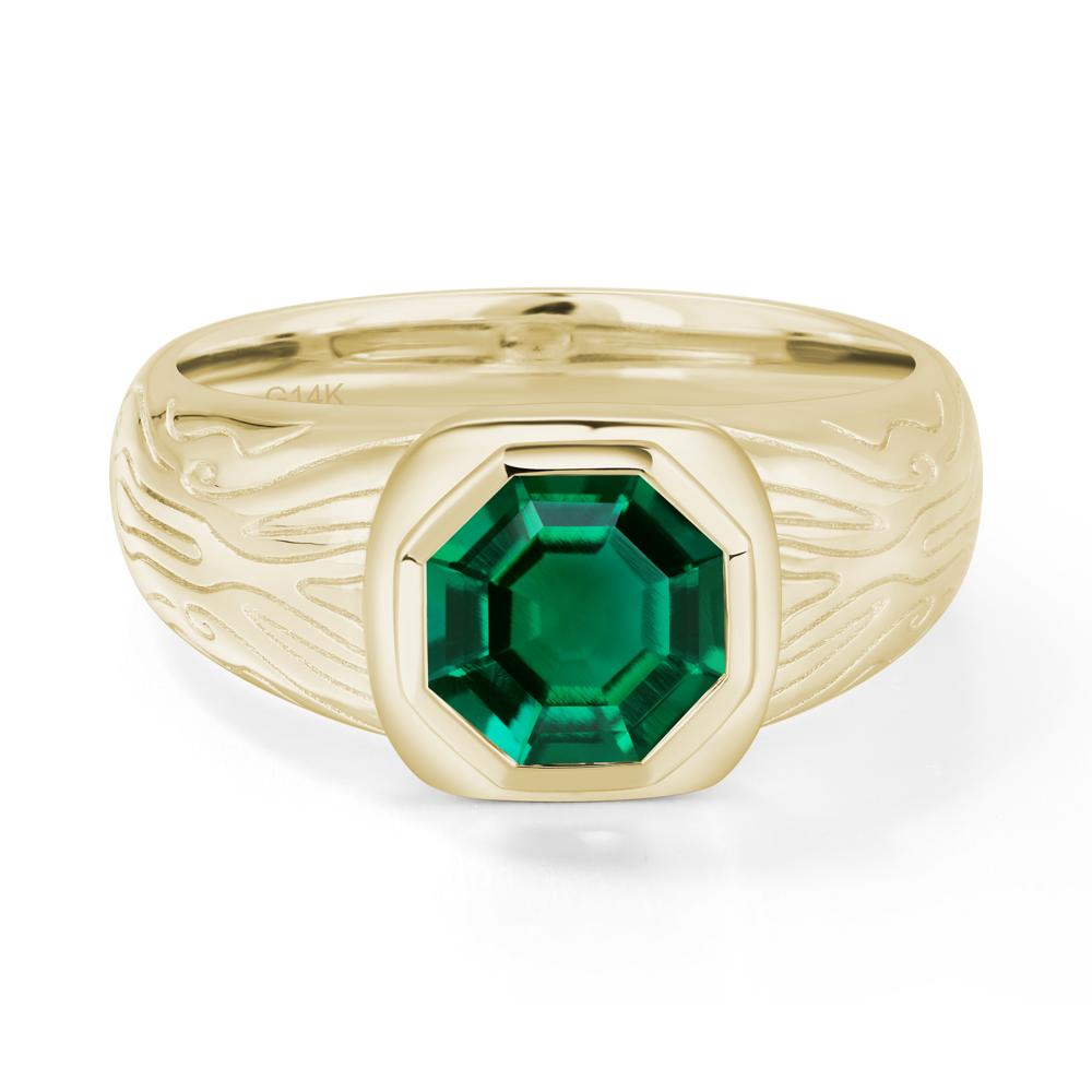 Cracked Rock Pattern Emerald Ring for Men - LUO Jewelry #metal_14k yellow gold