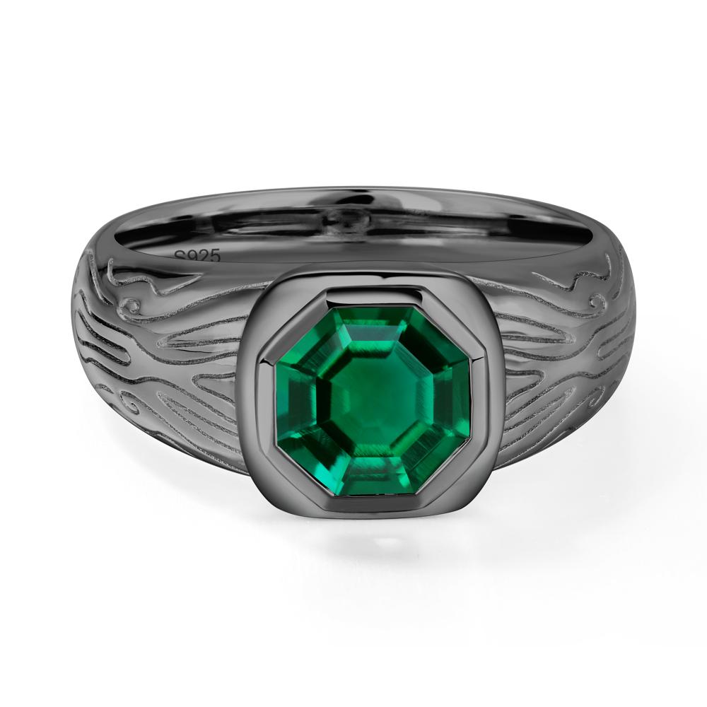 Cracked Rock Pattern Emerald Ring for Men - LUO Jewelry #metal_black finish sterling silver