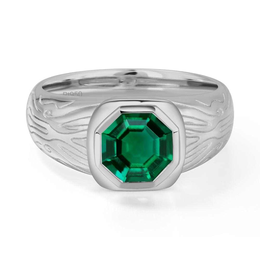 Cracked Rock Pattern Emerald Ring for Men - LUO Jewelry #metal_platinum