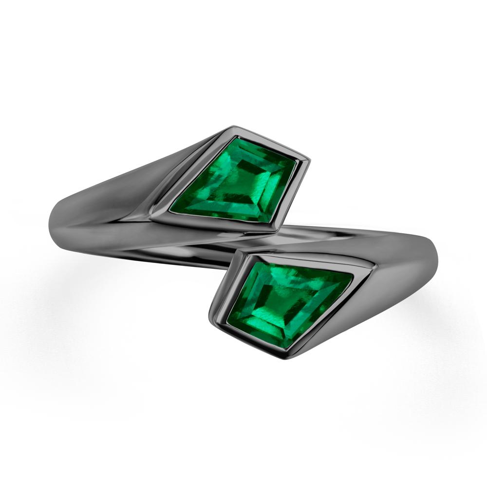 Two Stone Kite Cut Emerald Ring | LUO Jewelry #metal_black finish sterling silver