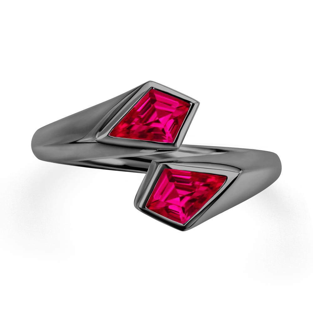 Unique Two Stone Ruby Ring | LUO Jewelry #metal_black finish sterling silver