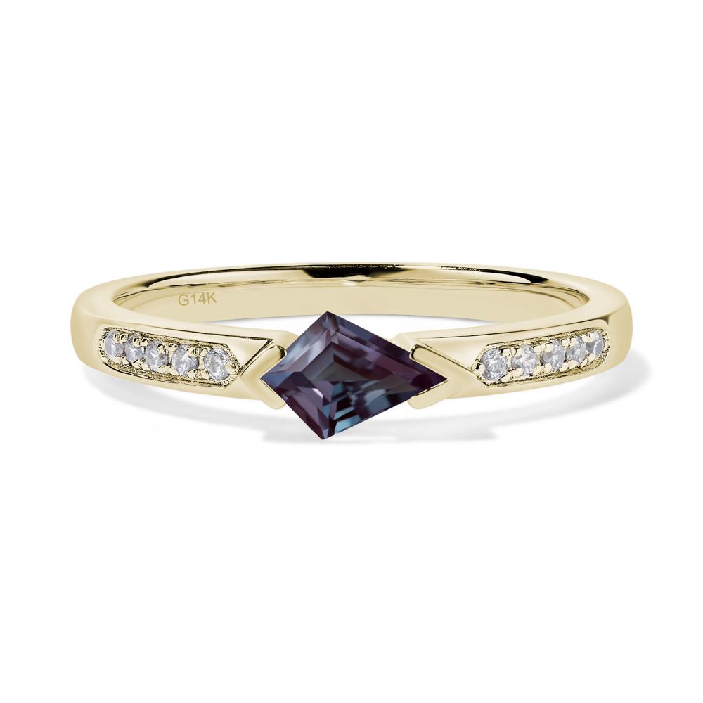 Kite Cut Lab Alexandrite Horizontal Ring - LUO Jewelry #metal_14k yellow gold