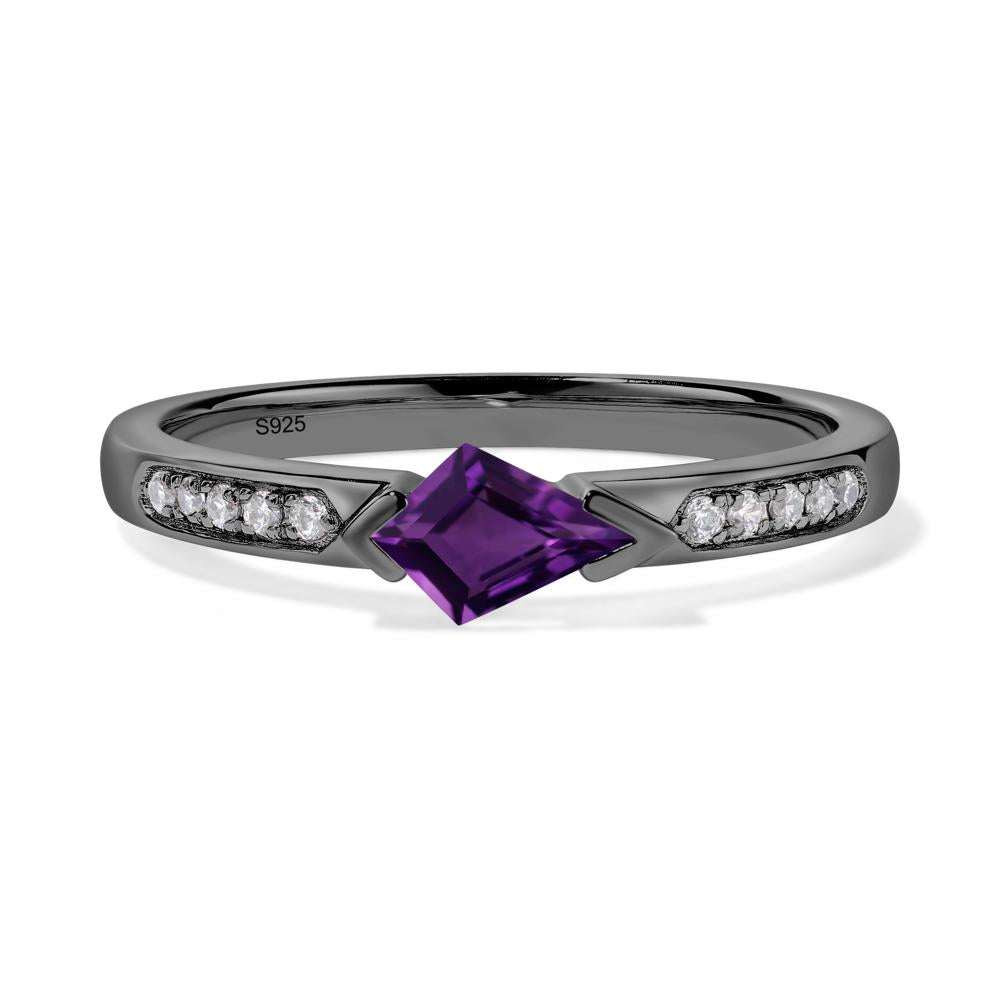 Kite Cut Amethyst Horizontal Ring - LUO Jewelry #metal_black finish sterling silver