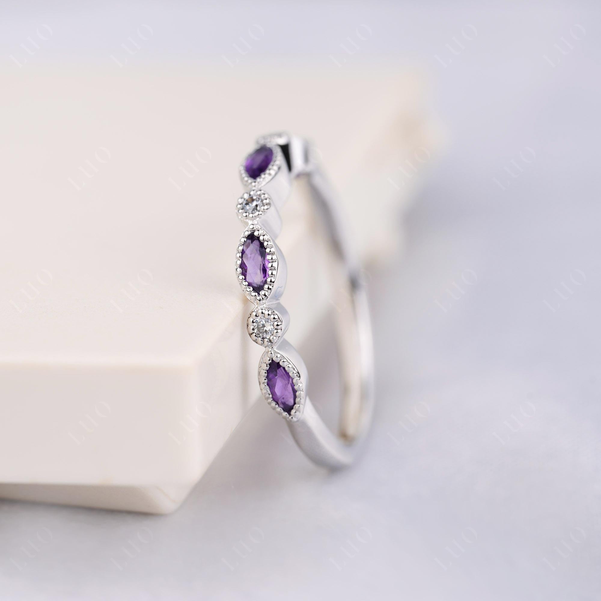 Vintage Amethyst Wedding Band Ring - LUO Jewelry