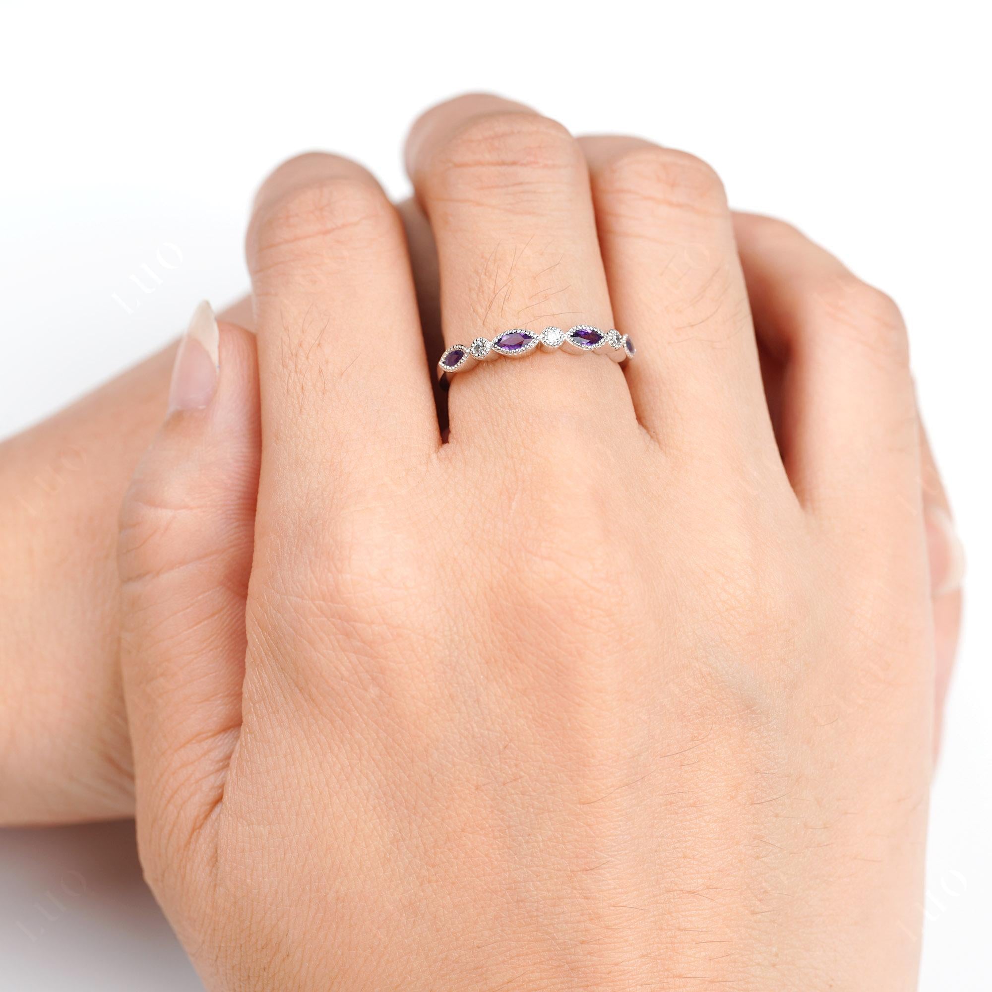 Vintage Amethyst Wedding Band Ring - LUO Jewelry