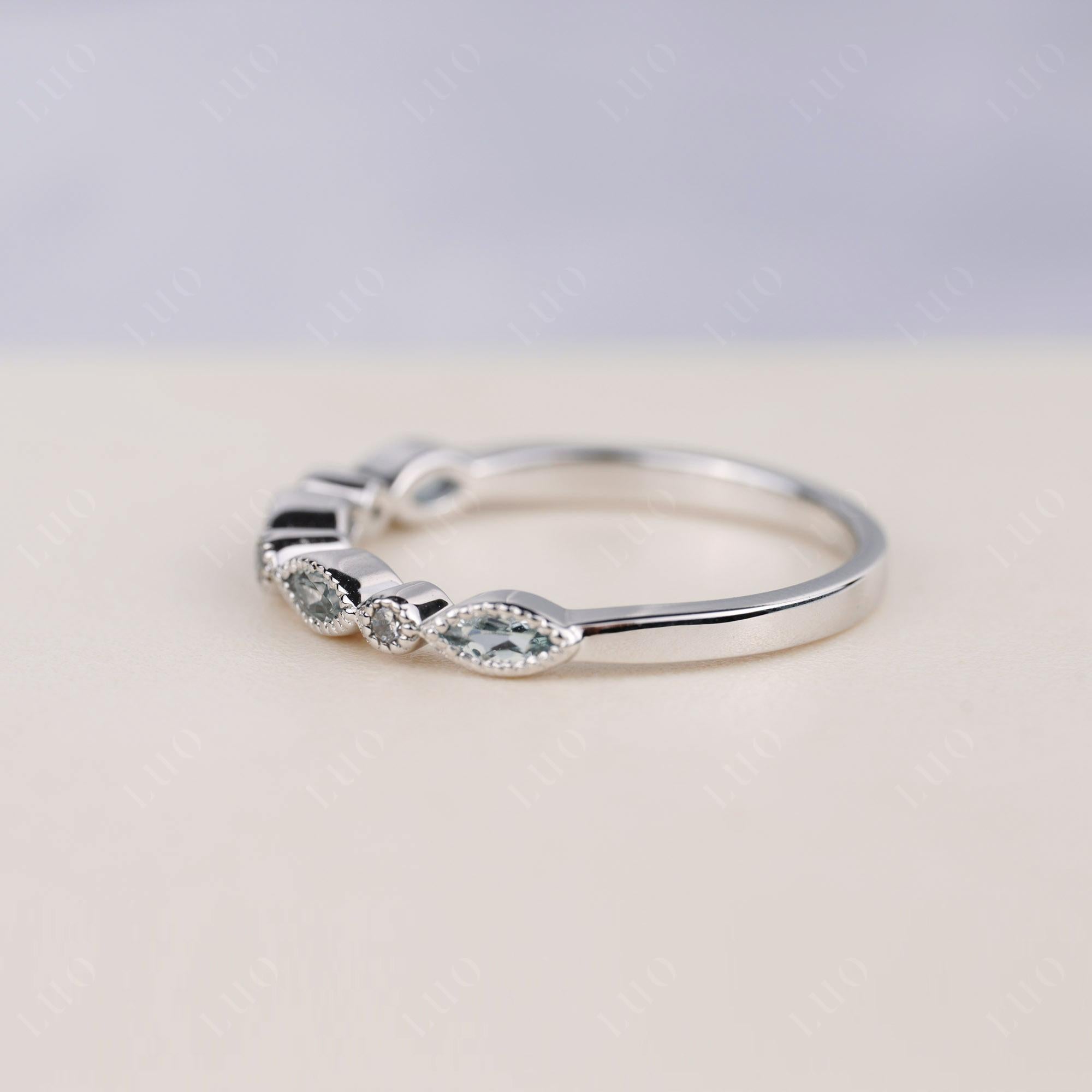 Aquamarine Milgrain Band Ring - LUO Jewelry
