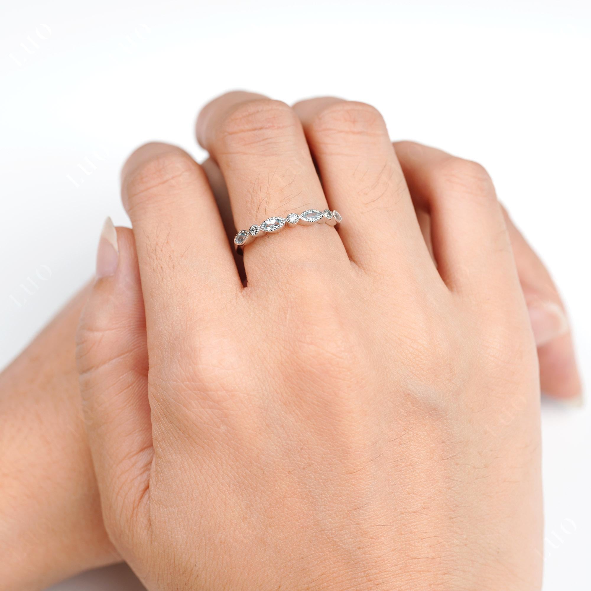 Aquamarine Milgrain Band Ring - LUO Jewelry