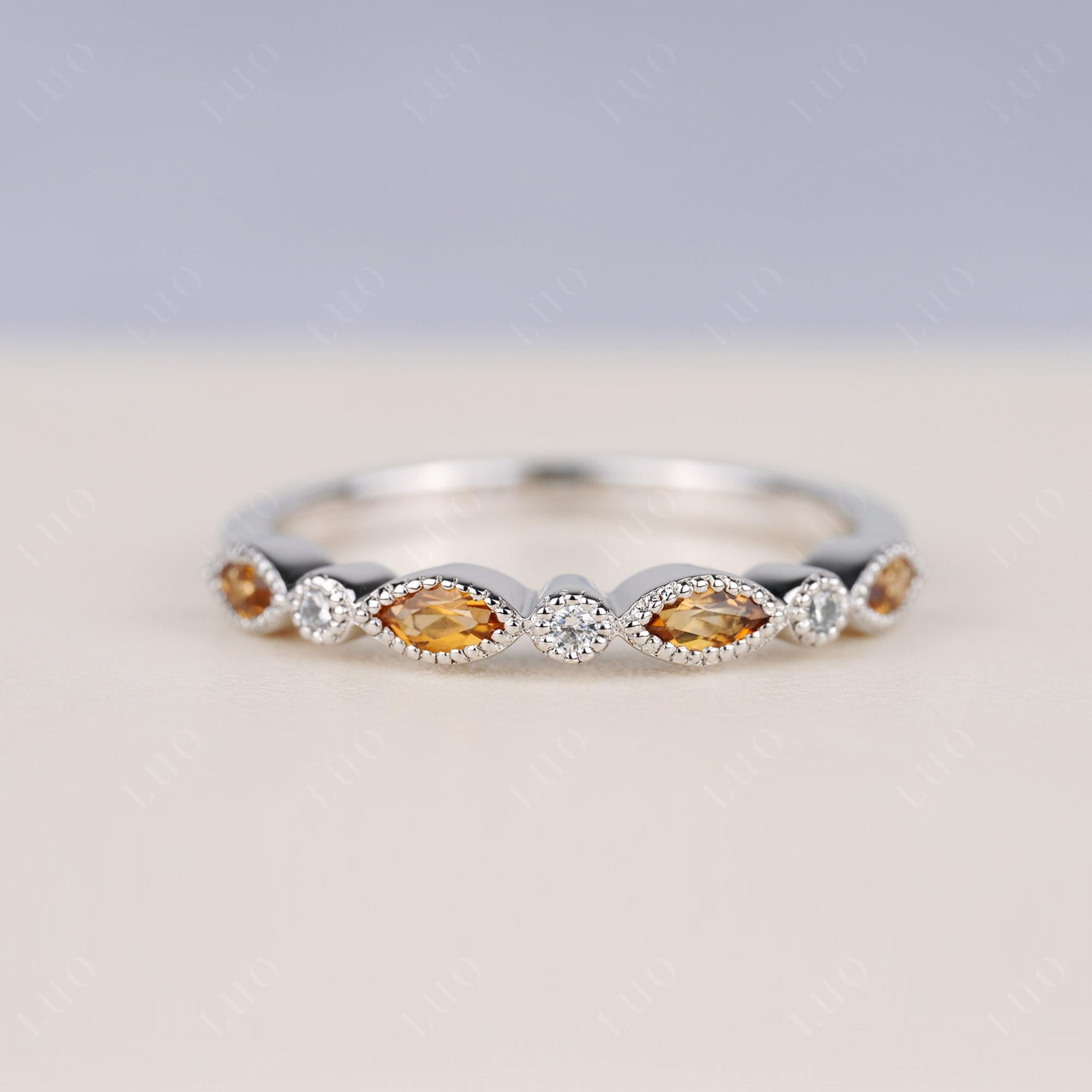 Vintage Citrine Wedding Band Ring - LUO Jewelry