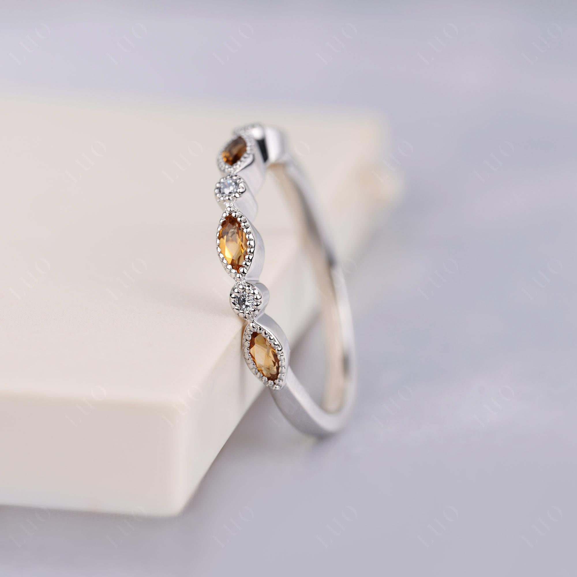 Vintage Citrine Wedding Band Ring - LUO Jewelry