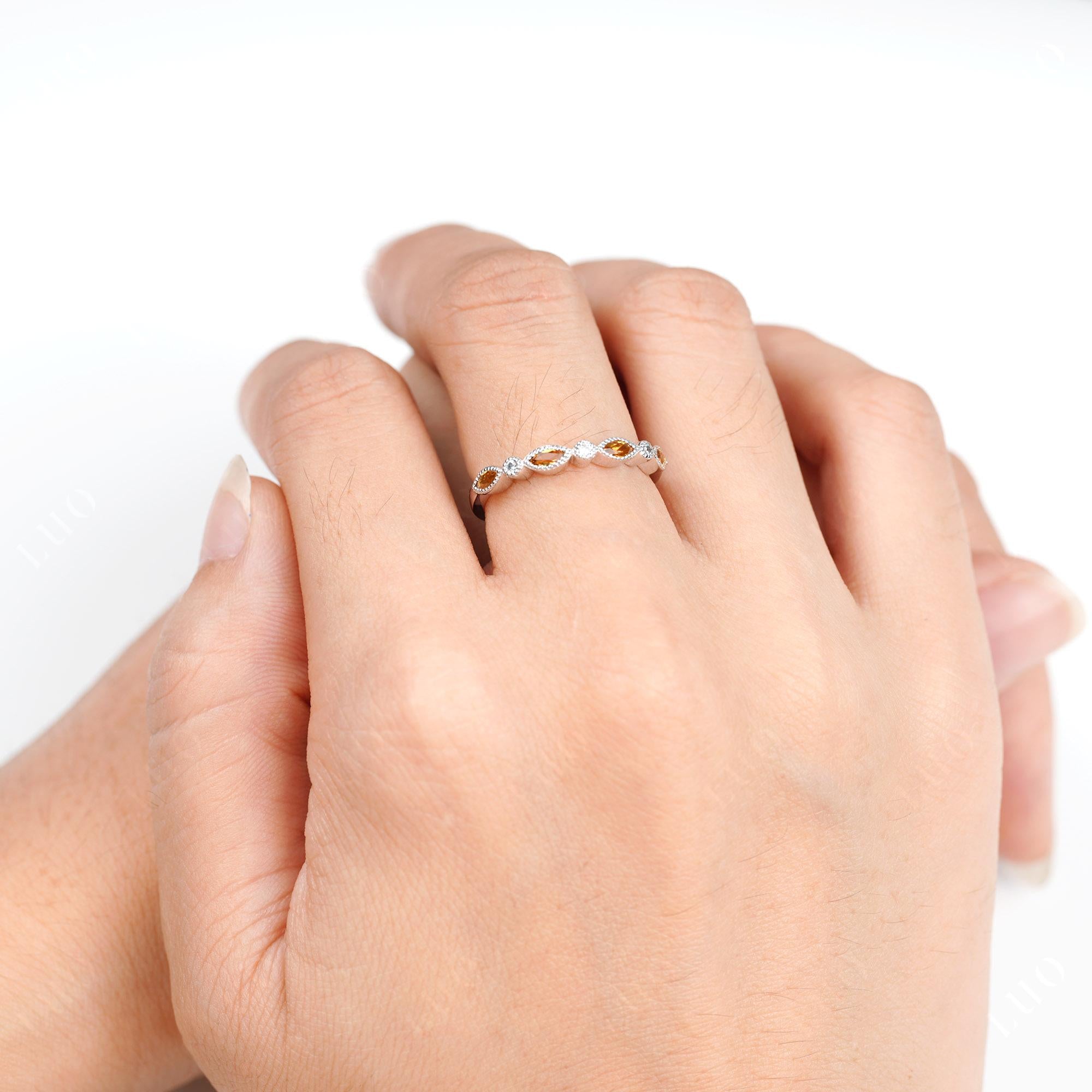Vintage Citrine Wedding Band Ring - LUO Jewelry