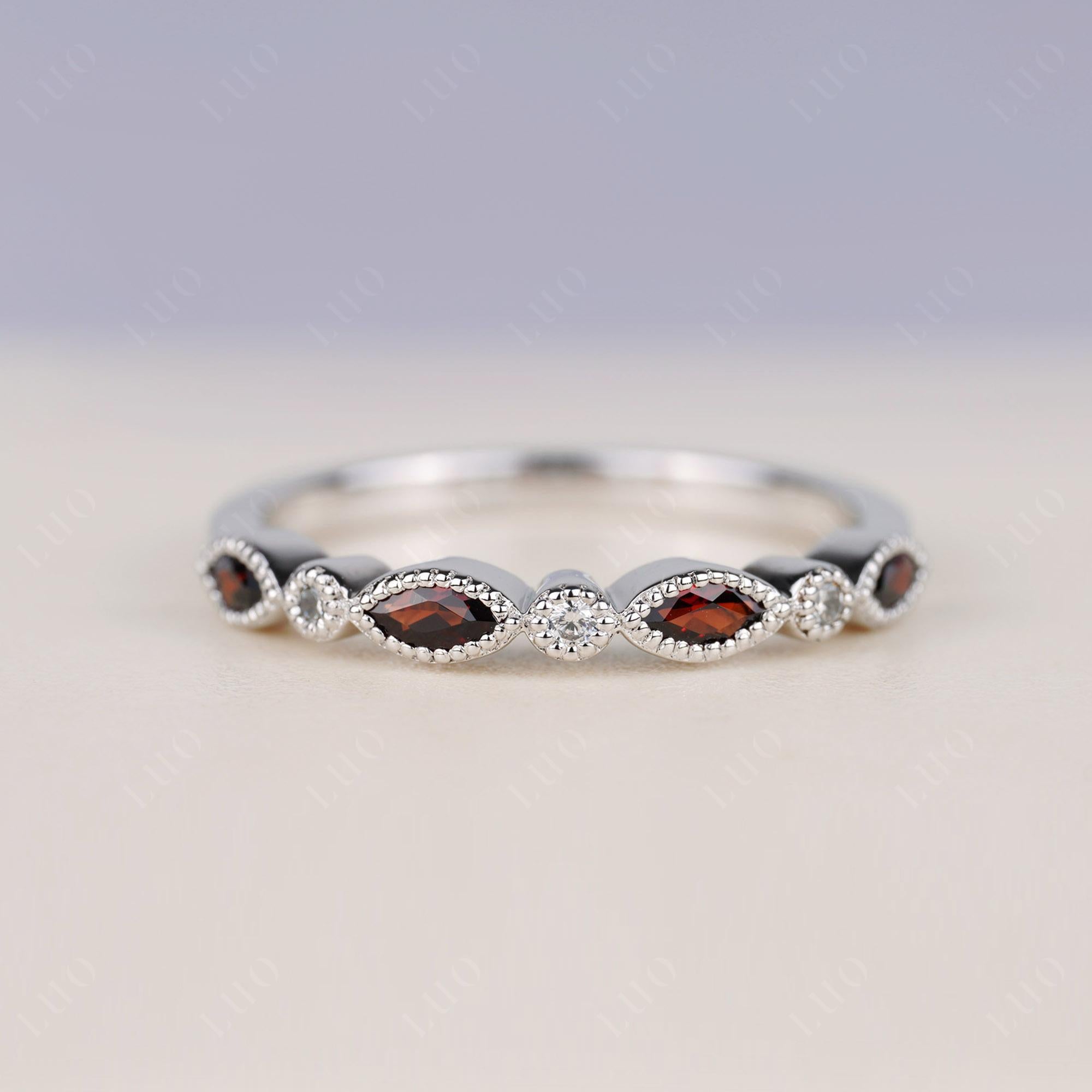 Vintage Garnet Wedding Band Ring - LUO Jewelry