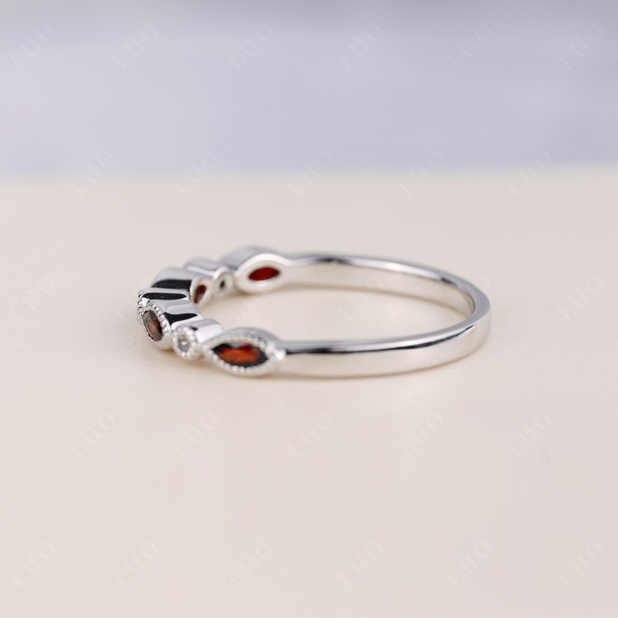 Vintage Garnet Wedding Band Ring - LUO Jewelry