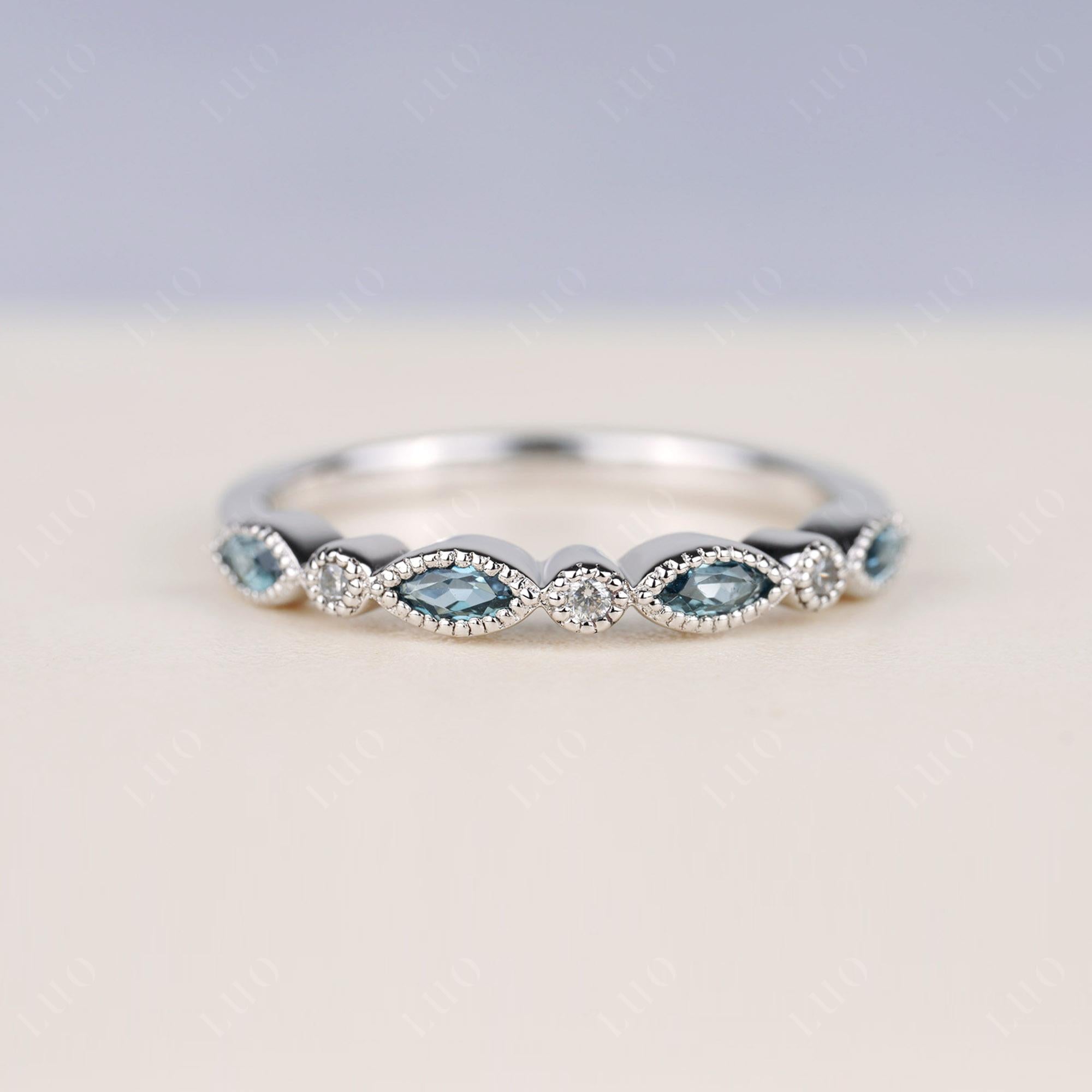 London Blue Topaz Milgrain Band Ring - LUO Jewelry