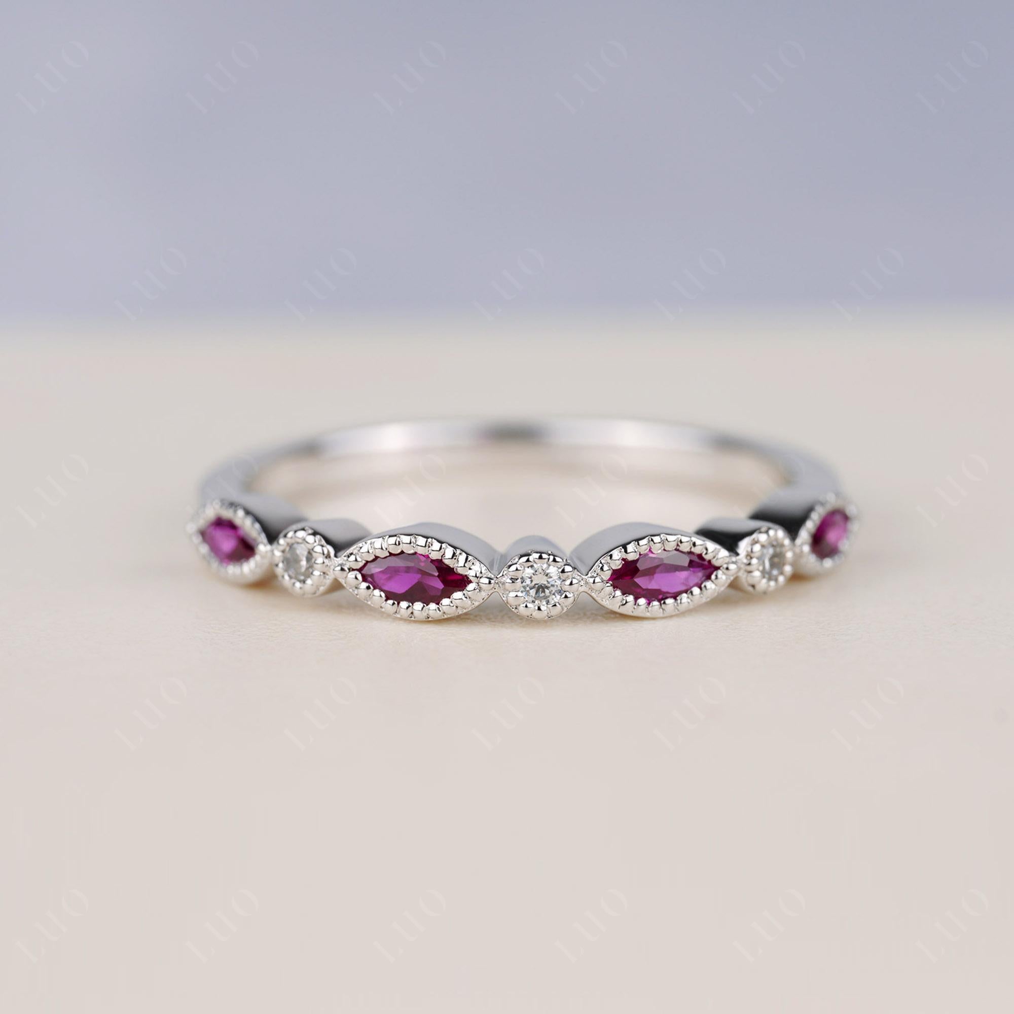 Ruby Milgrain Band Ring - LUO Jewelry