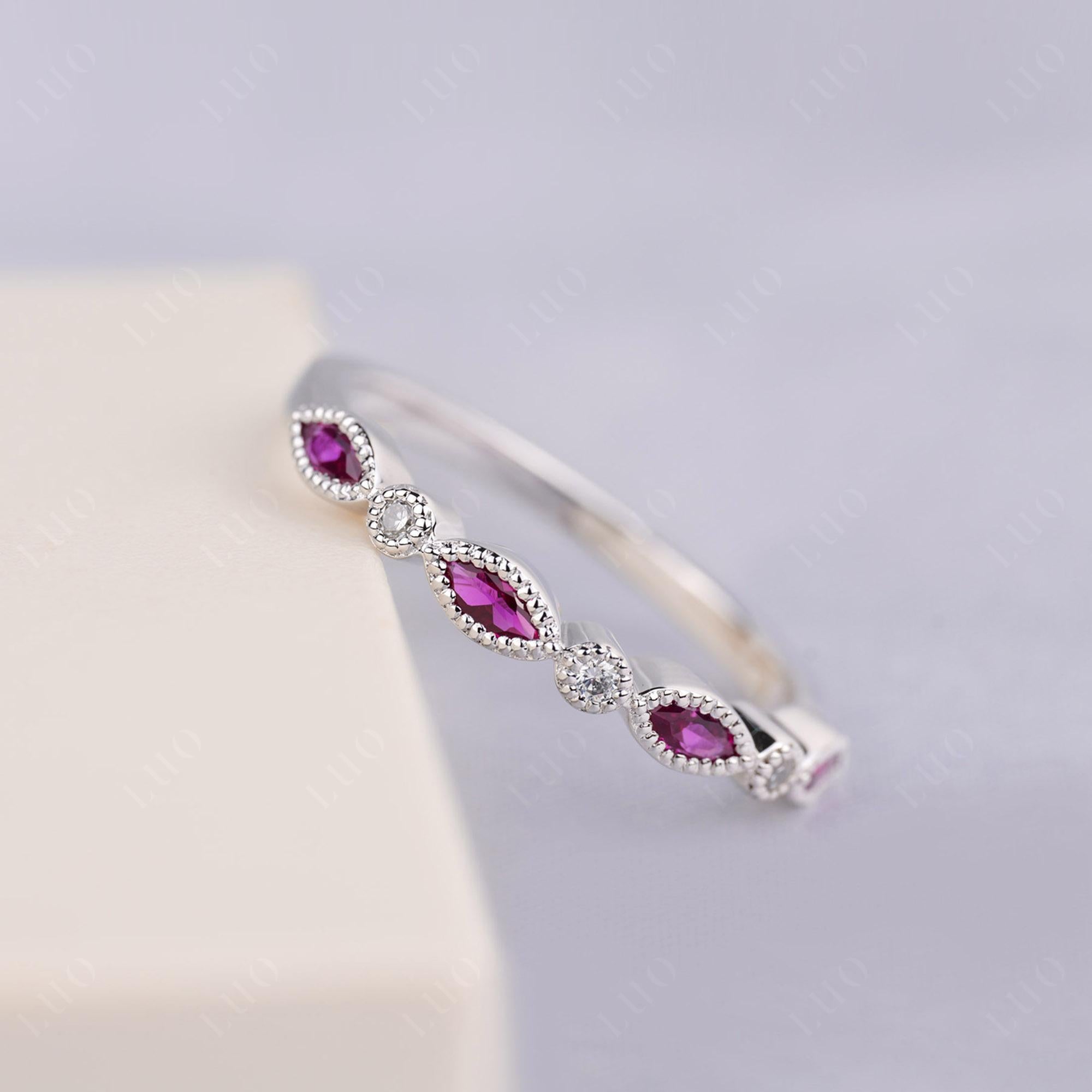 Ruby Milgrain Band Ring - LUO Jewelry