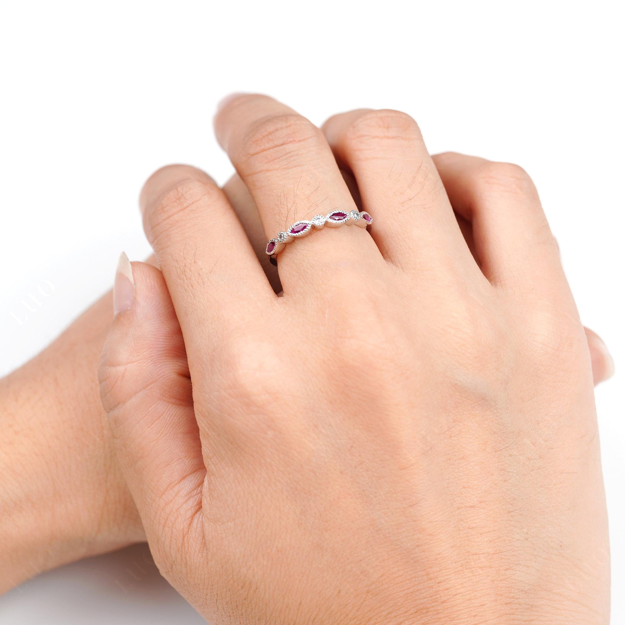 Ruby Milgrain Band Ring - LUO Jewelry