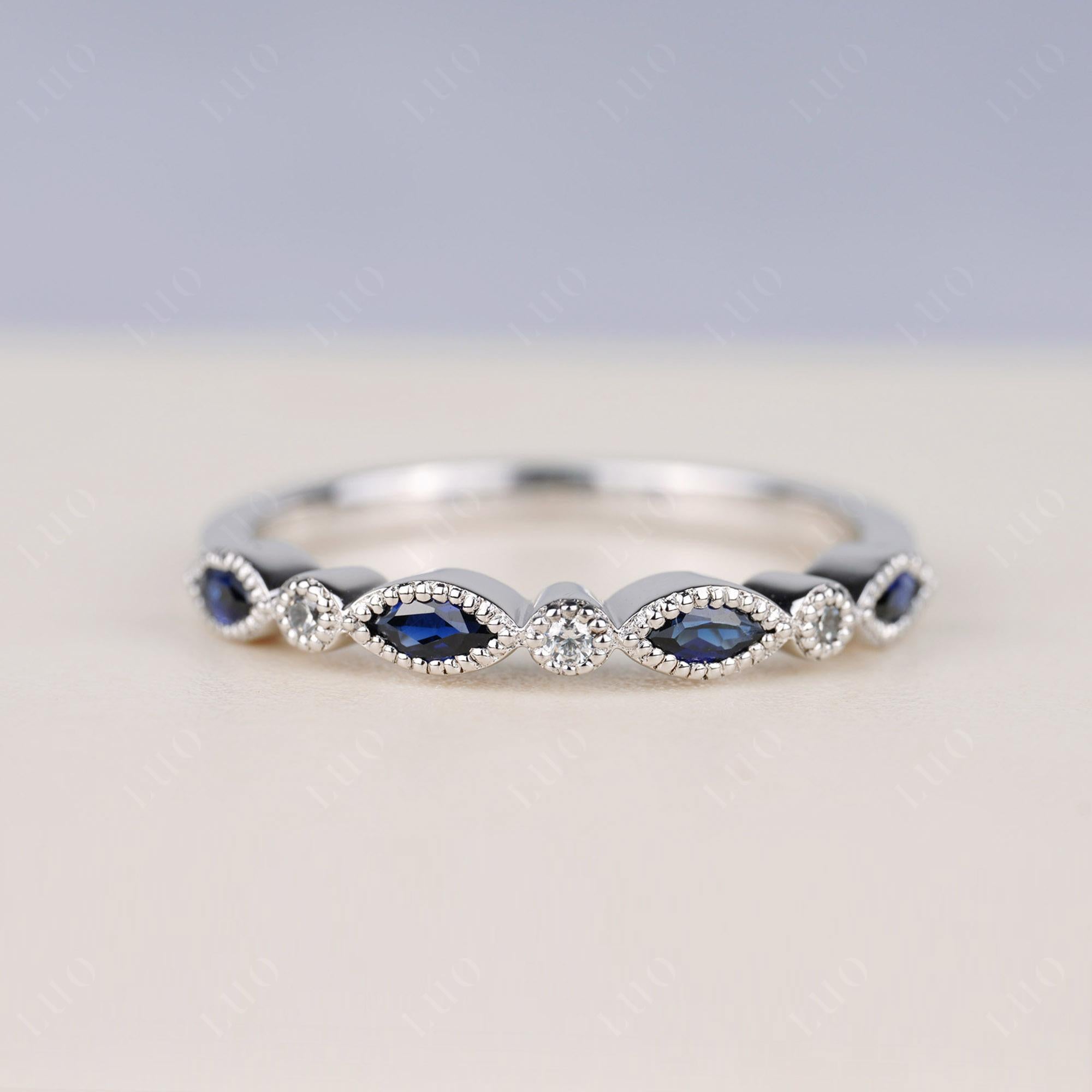 Vintage Sapphire Wedding Band Ring - LUO Jewelry