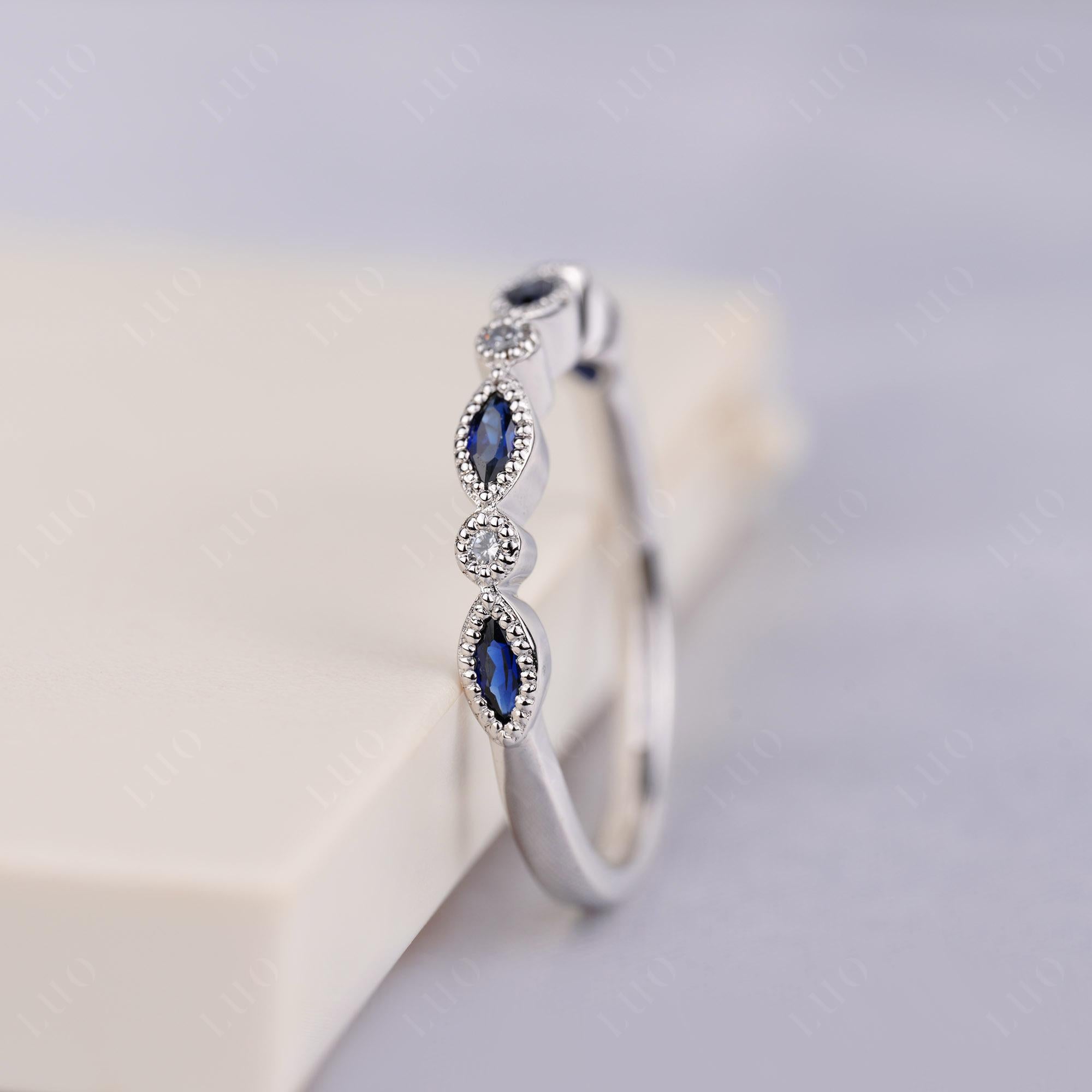 Vintage Sapphire Wedding Band Ring - LUO Jewelry