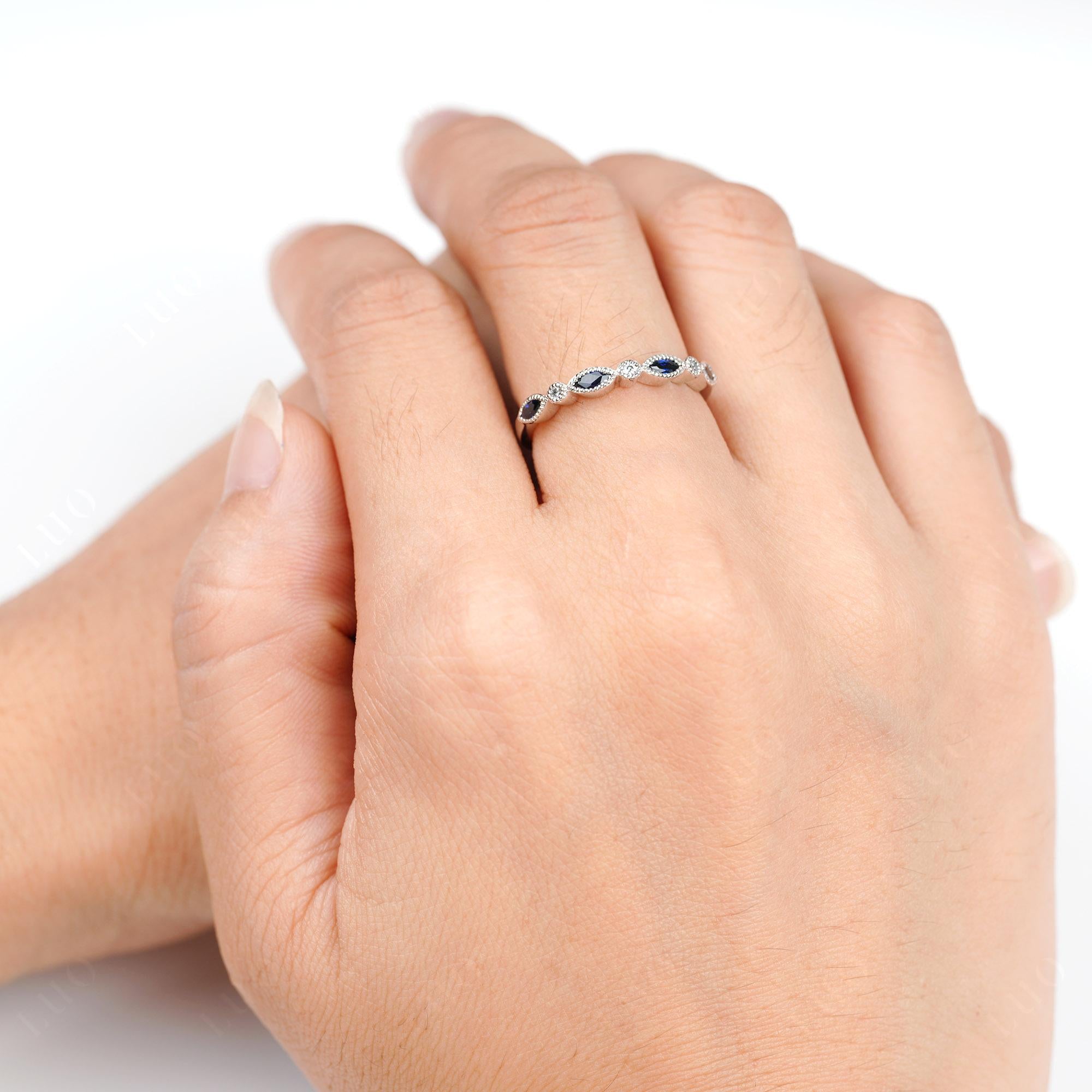 Vintage Sapphire Wedding Band Ring - LUO Jewelry