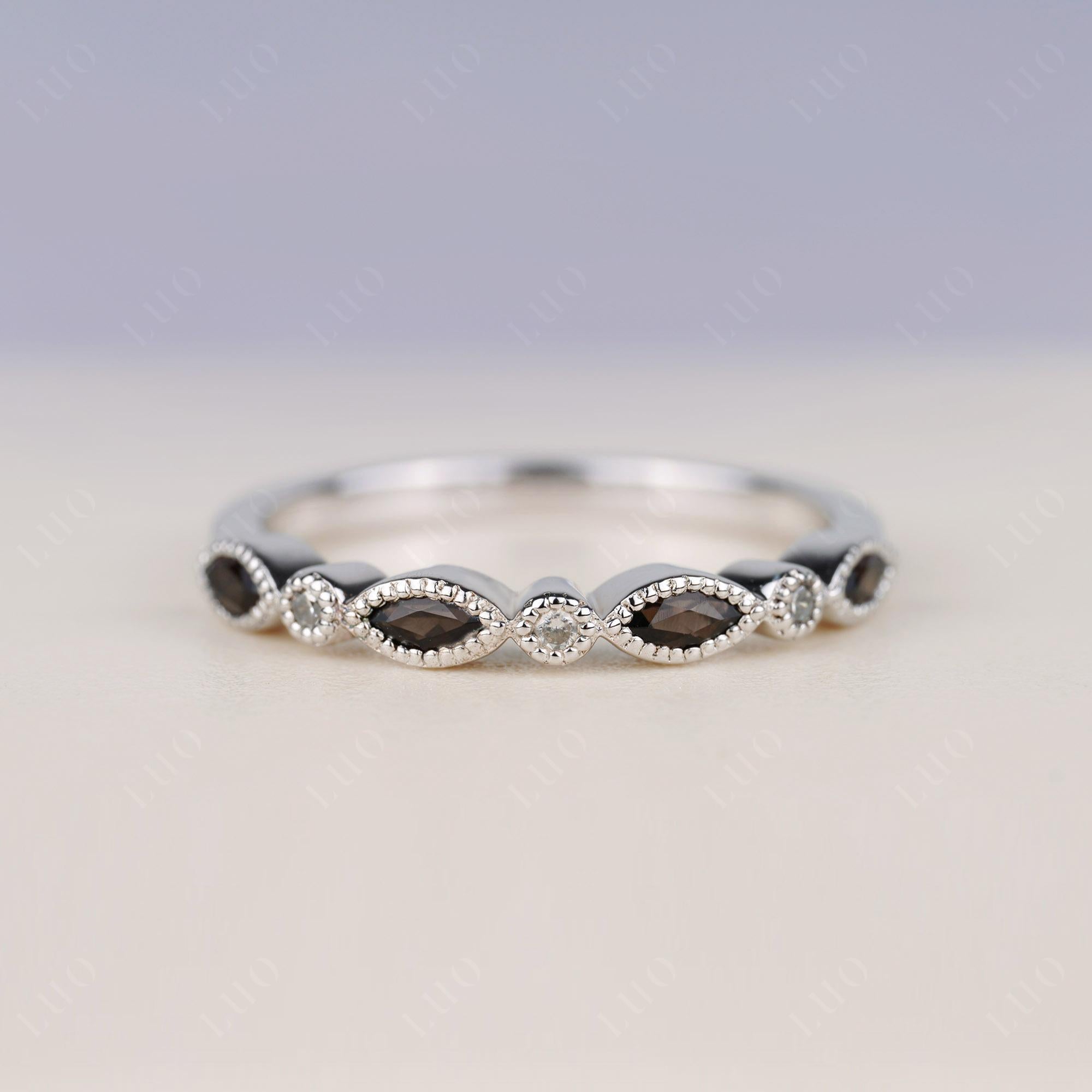 Vintage Smoky Quartz Wedding Band Ring - LUO Jewelry