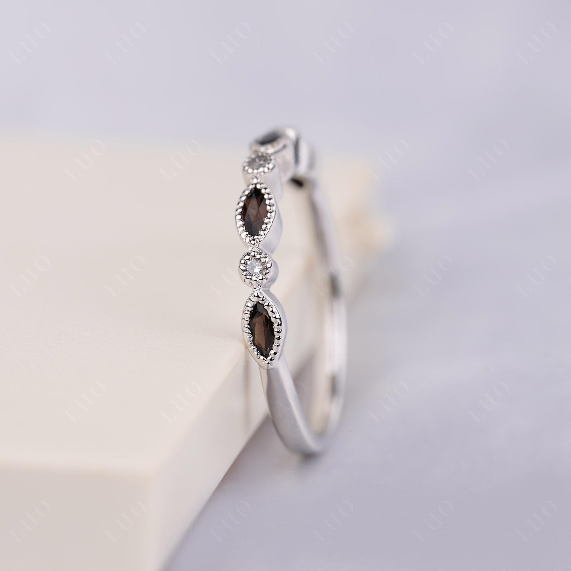 Vintage Smoky Quartz Wedding Band Ring - LUO Jewelry