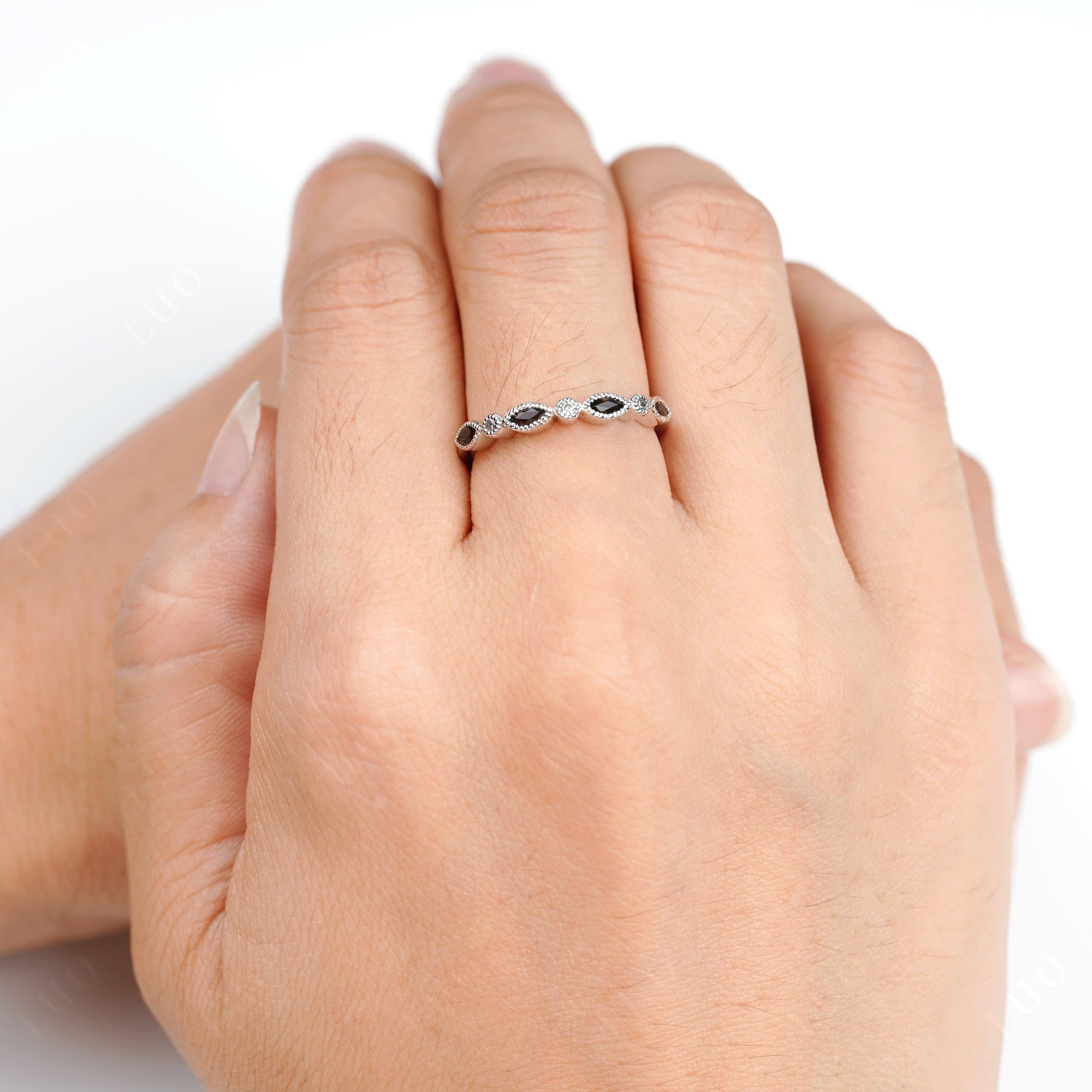 Vintage Smoky Quartz Wedding Band Ring - LUO Jewelry