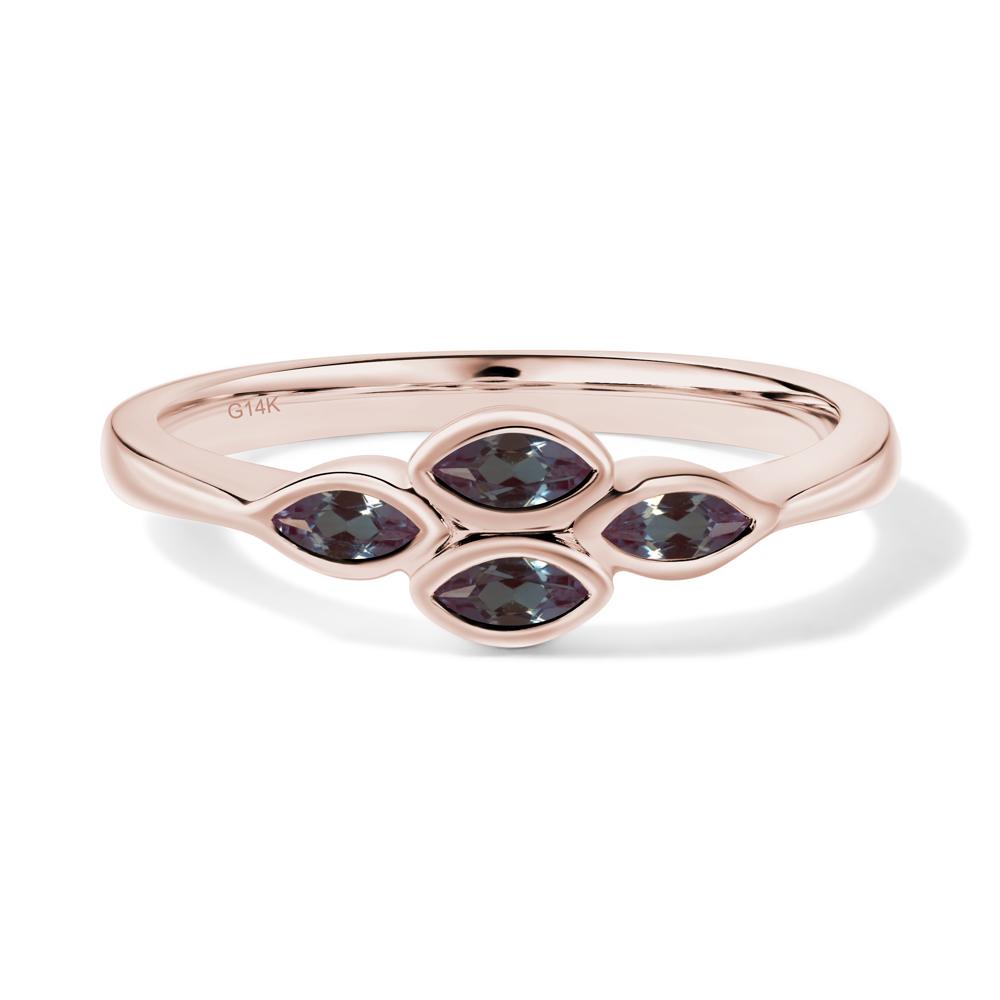 Marquise Cut Alexandrite Bezel Cluster Ring - LUO Jewelry #metal_14k rose gold