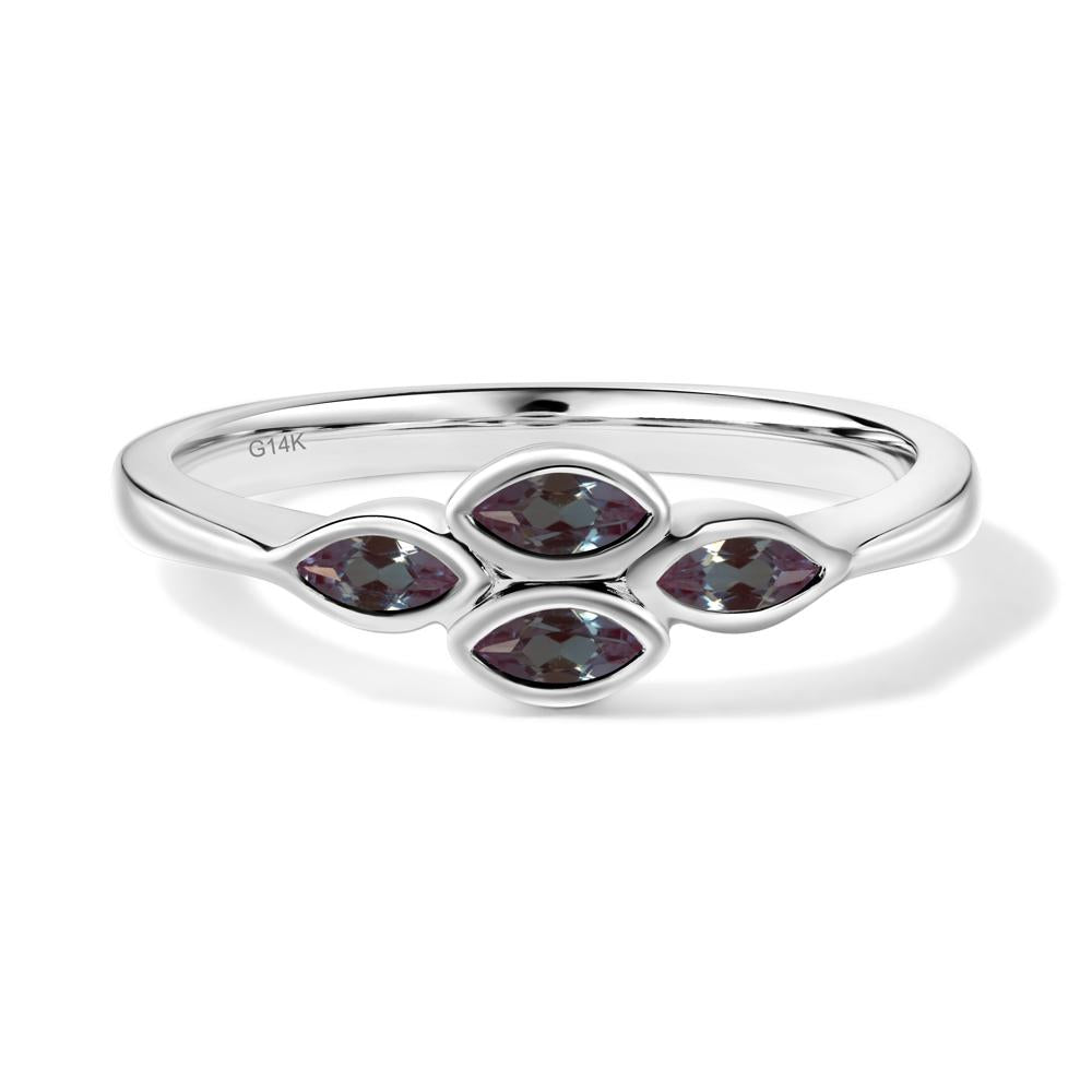 Marquise Cut Alexandrite Bezel Cluster Ring - LUO Jewelry #metal_14k white gold