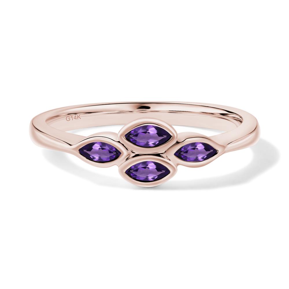 Marquise Cut Amethyst Bezel Cluster Ring - LUO Jewelry #metal_14k rose gold