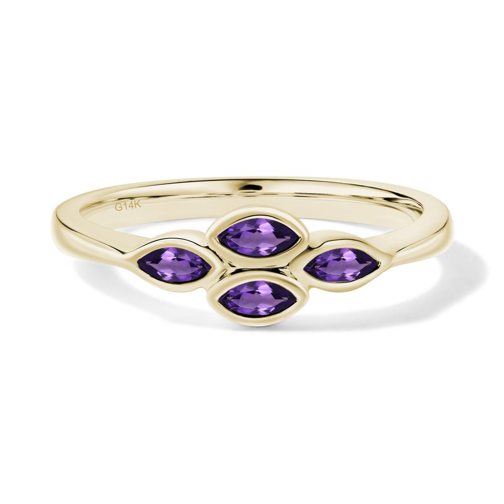 Marquise Cut Amethyst Bezel Cluster Ring - LUO Jewelry #metal_14k yellow gold