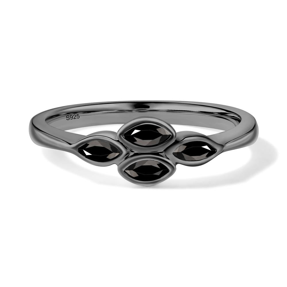 Marquise Cut Black Spinel Bezel Cluster Ring - LUO Jewelry #metal_black finish sterling silver