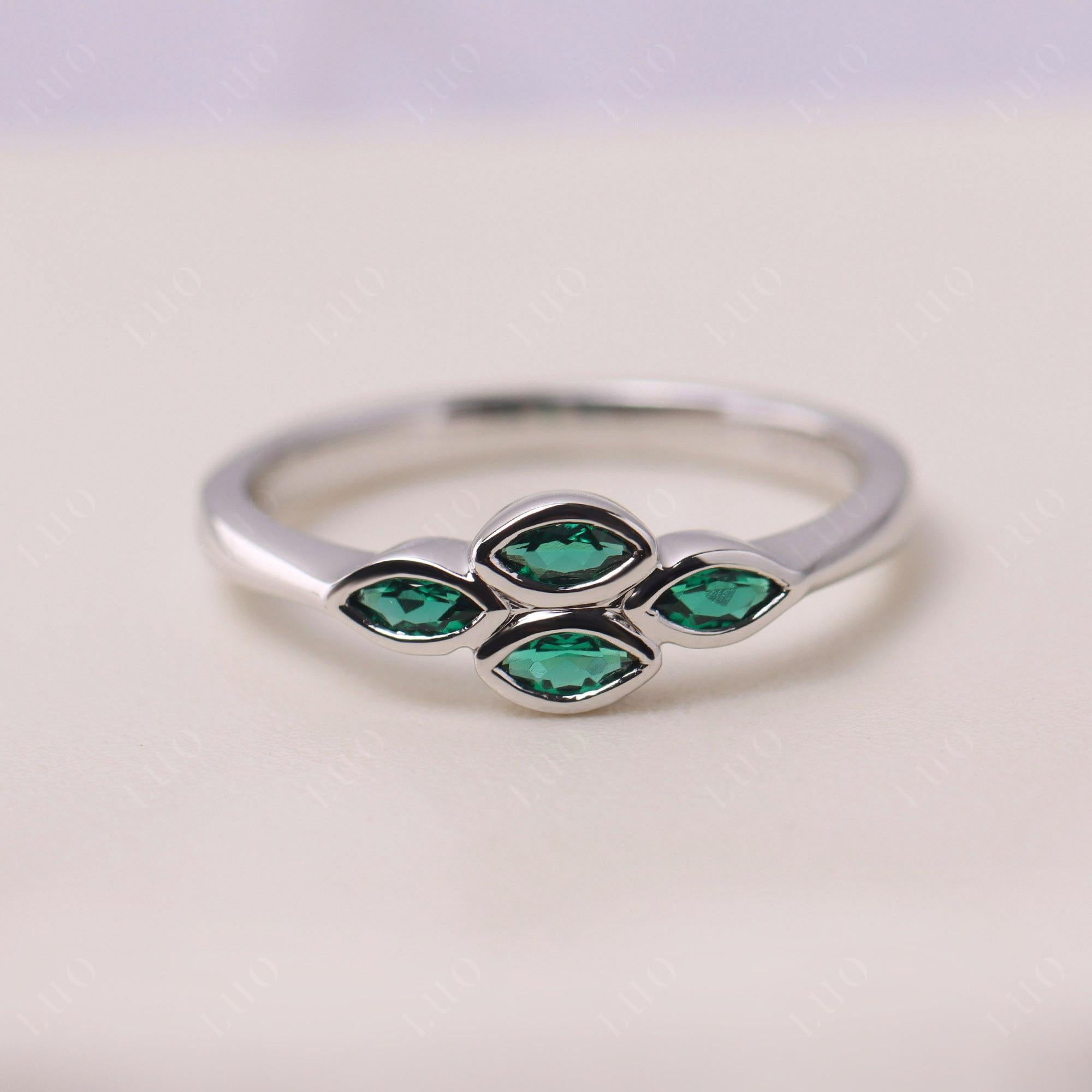 Marquise Cut Emerald Bezel Cluster Ring - LUO Jewelry