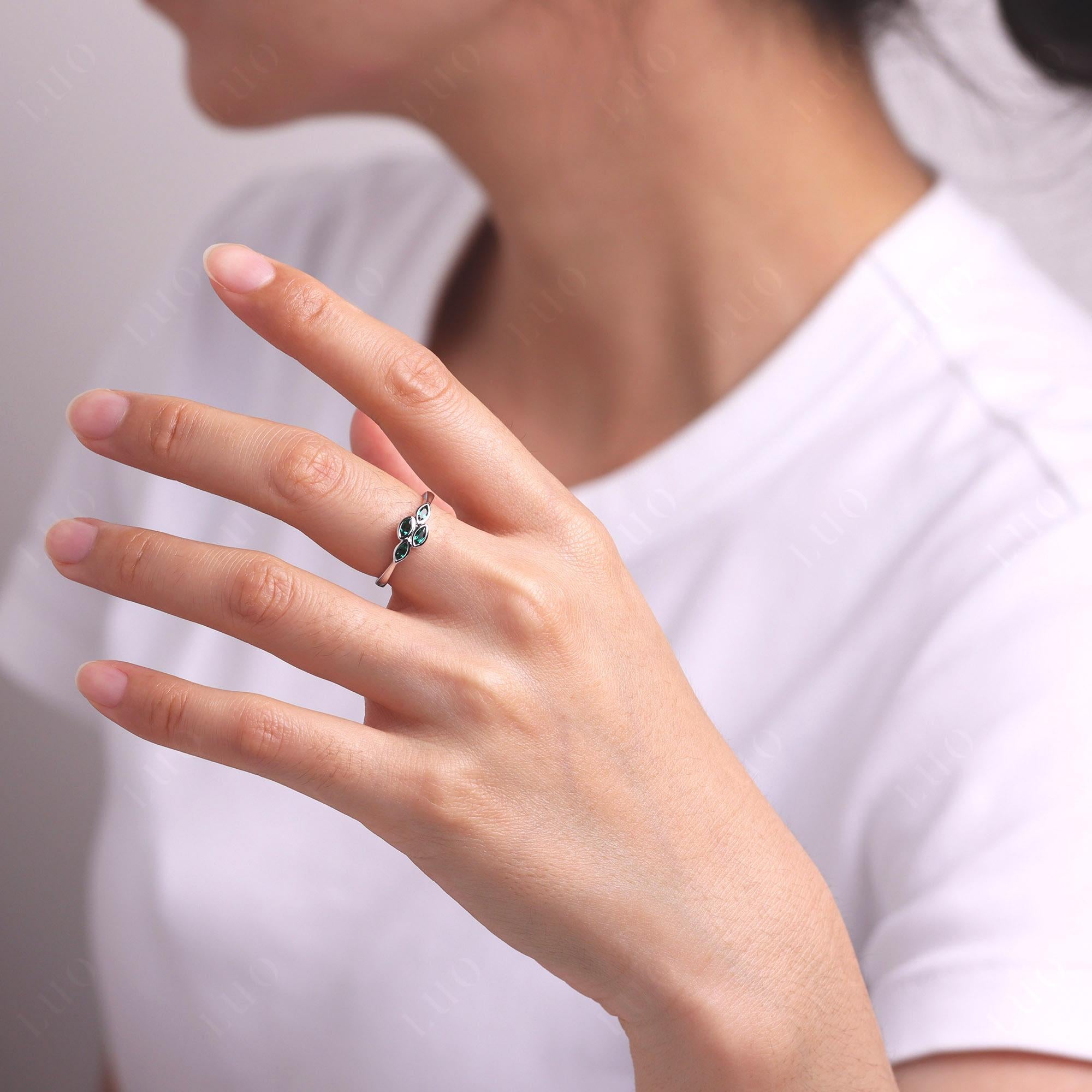 Marquise Cut Emerald Bezel Cluster Ring - LUO Jewelry