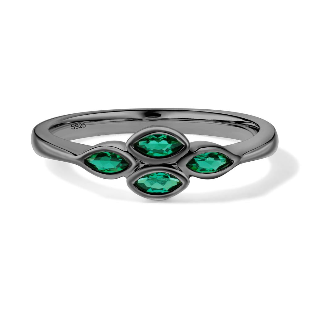 Marquise Cut Emerald Bezel Cluster Ring - LUO Jewelry #metal_black finish sterling silver