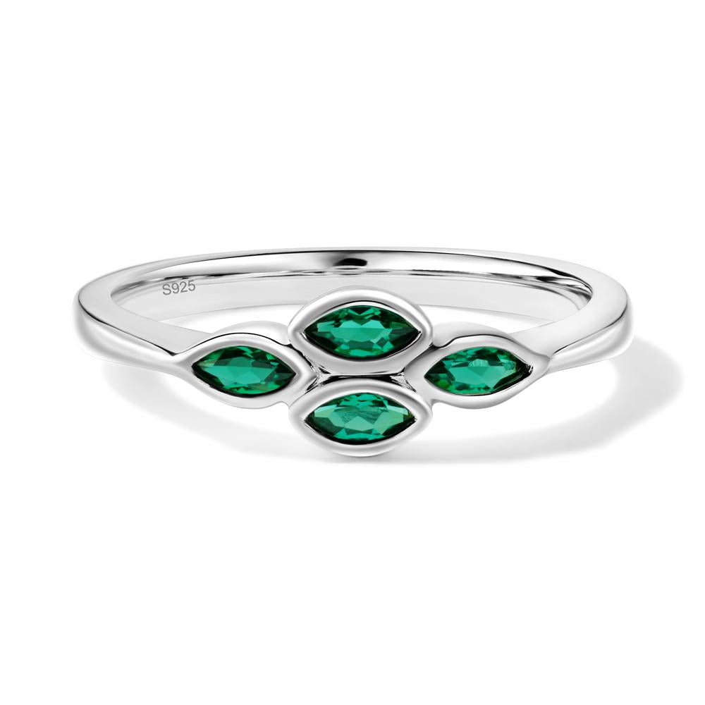 Marquise Cut Emerald Bezel Cluster Ring - LUO Jewelry #metal_sterling silver