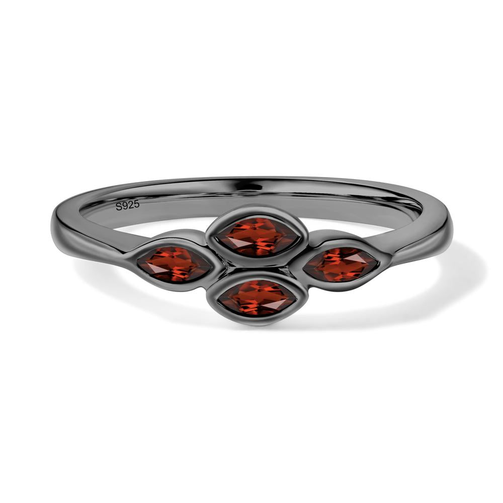 Marquise Cut Garnet Bezel Cluster Ring - LUO Jewelry #metal_black finish sterling silver